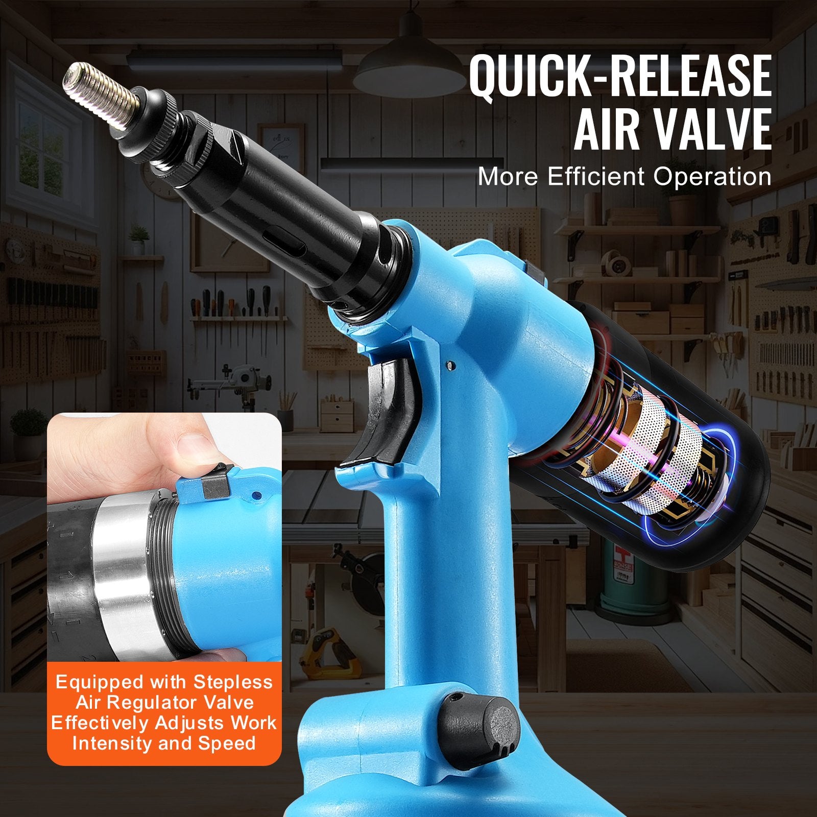 Heat Guns: VEVOR Pneumatic Air Riveter Heavy Duty Rivet Gun Tool Kit 13 Size Nose Pieces