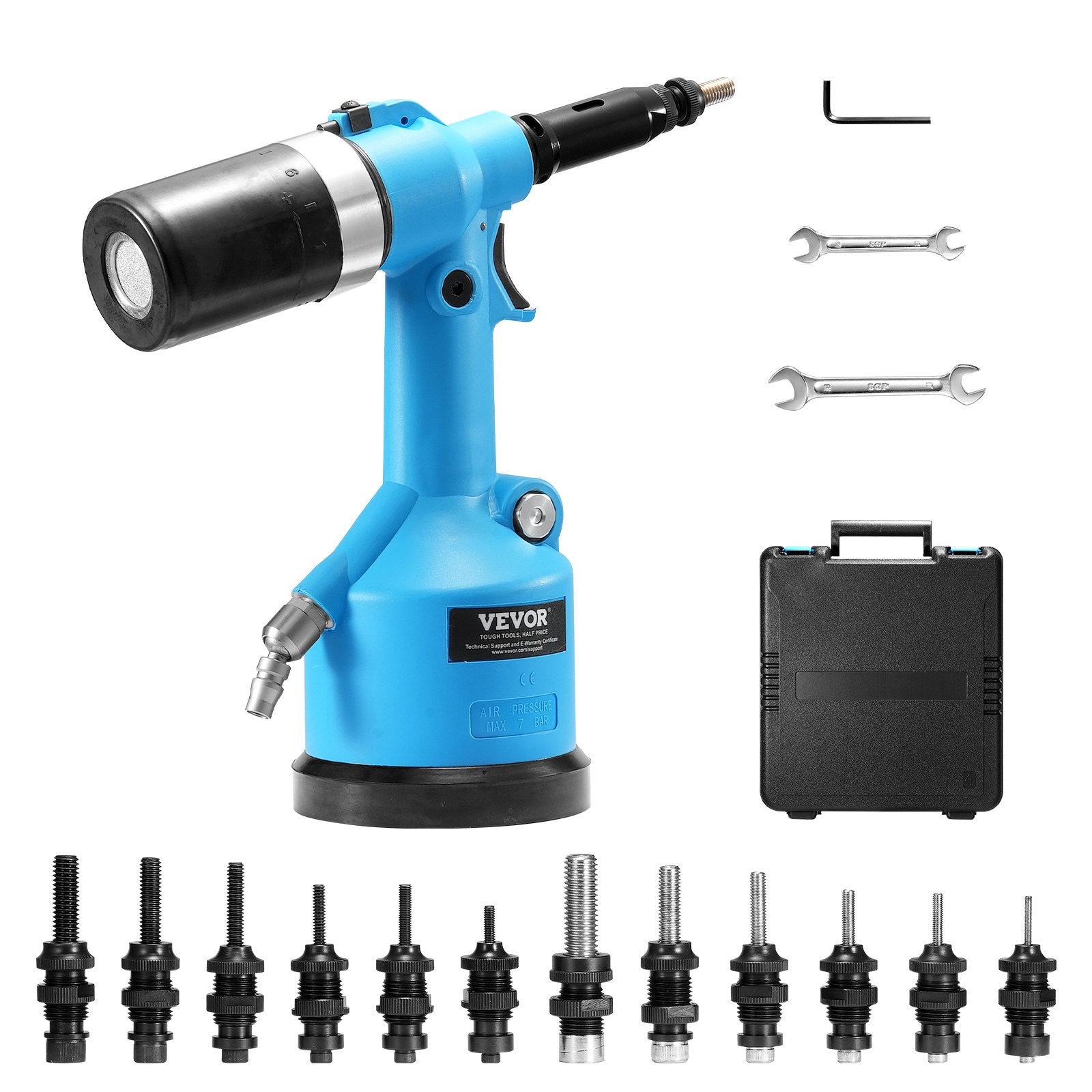 Heat Guns: VEVOR Pneumatic Air Riveter Heavy Duty Rivet Gun Tool Kit 13 Size Nose Pieces