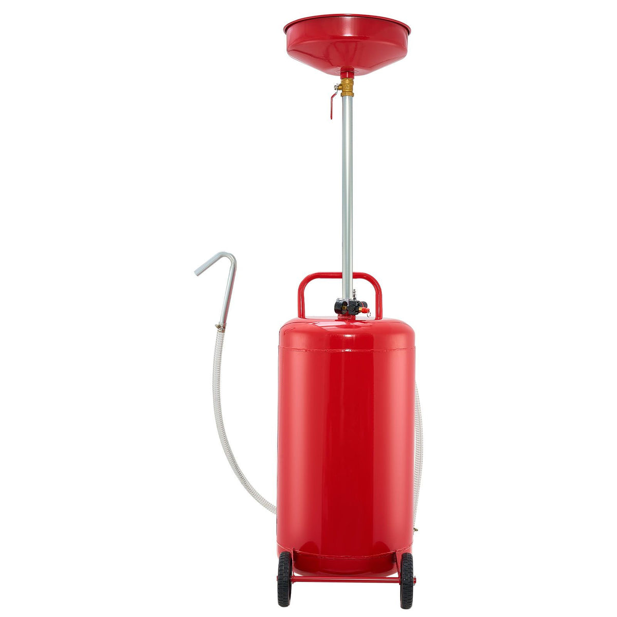 95L Waste Oil Drain Tank, Air Operated Portable Oil Drainer with Adjustable Funnel Height, Industrial Fluid Drain Tank with Wheels, Fluid Fuel Transfer Drainage for Auto Repair Shops, Red
