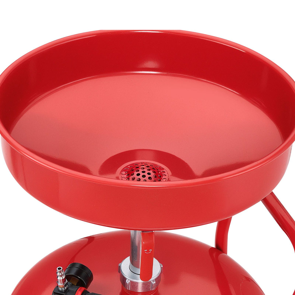 95L Waste Oil Drain Tank, Air Operated Portable Oil Drainer with Adjustable Funnel Height, Industrial Fluid Drain Tank with Wheels, Fluid Fuel Transfer Drainage for Auto Repair Shops, Red