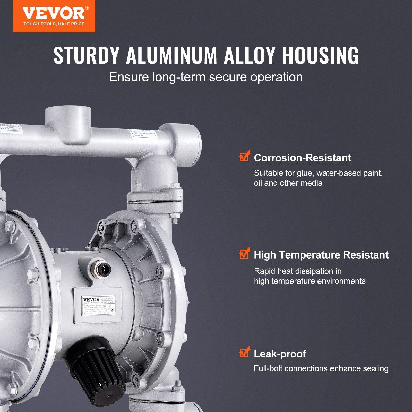 Air Pumps: VEVOR Air Operated Double Diaphragm Pump, 44GPM, Max 115PSI Air Waste Oil Pneumatic Transfer Pump with 2 Extra Diaphragms, 3.8cm Inlet & Outlet Aluminum Alloy Diaphragm Pump for Diesel Grease Oil