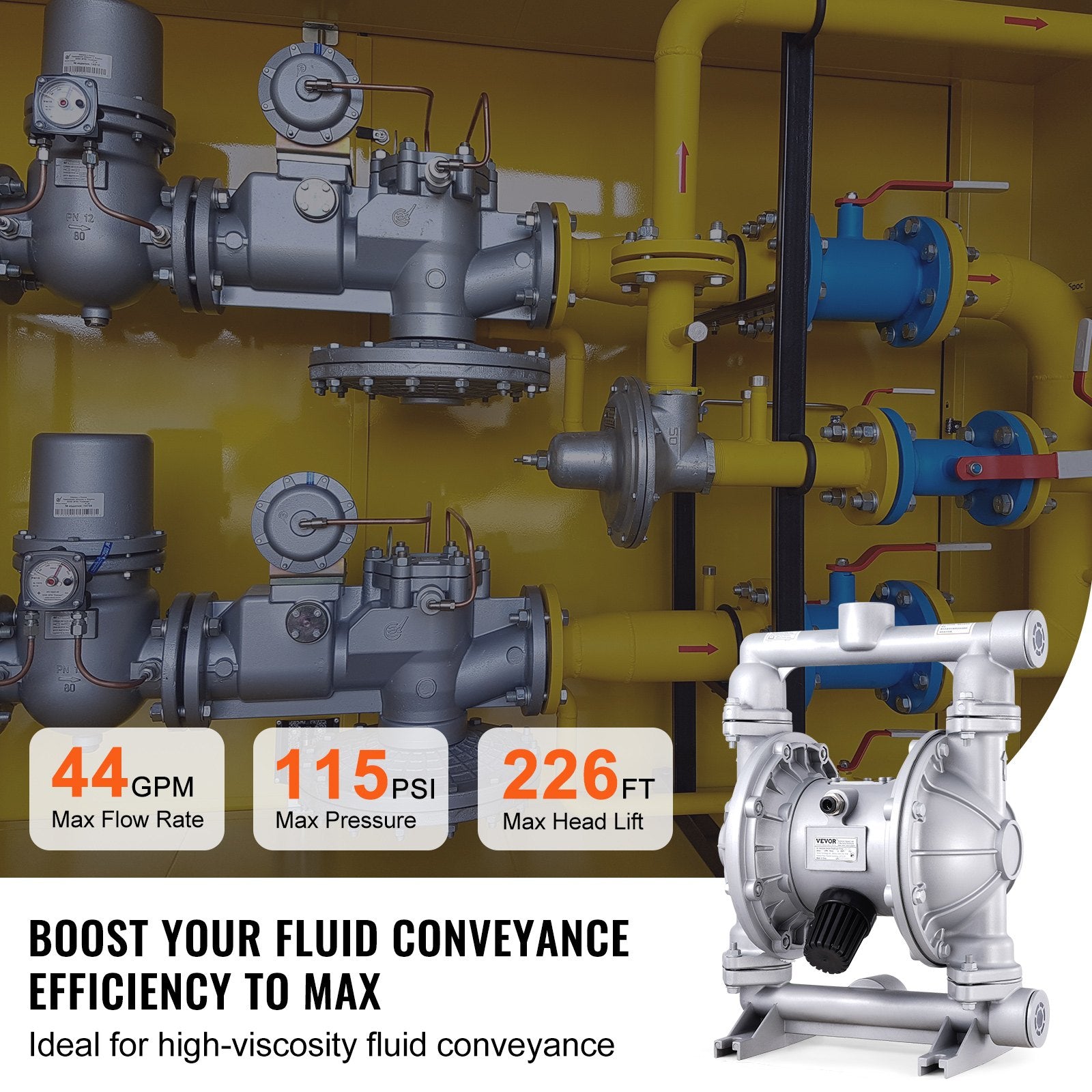 Air Pumps: VEVOR Air Operated Double Diaphragm Pump, 44GPM, Max 115PSI Air Waste Oil Pneumatic Transfer Pump with 2 Extra Diaphragms, 3.8cm Inlet & Outlet Aluminum Alloy Diaphragm Pump for Diesel Grease Oil