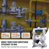 Air Pumps: VEVOR Air Operated Double Diaphragm Pump, 44GPM, Max 115PSI Air Waste Oil Pneumatic Transfer Pump with 2 Extra Diaphragms, 3.8cm Inlet & Outlet Aluminum Alloy Diaphragm Pump for Diesel Grease Oil