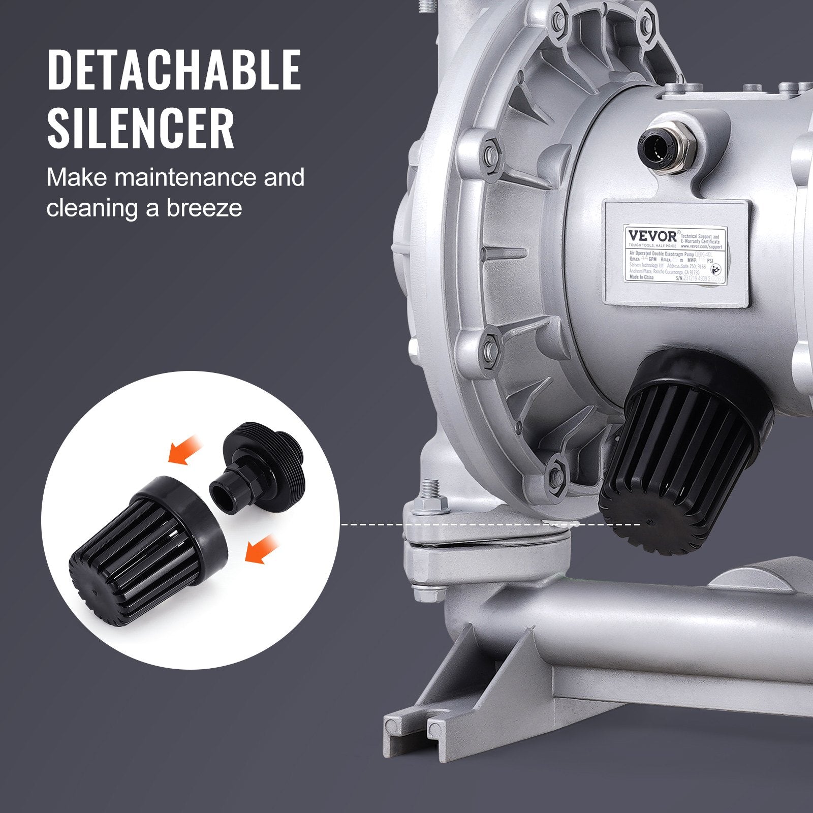 Air Pumps: VEVOR Air Operated Double Diaphragm Pump, 44GPM, Max 115PSI Air Waste Oil Pneumatic Transfer Pump with 2 Extra Diaphragms, 3.8cm Inlet & Outlet Aluminum Alloy Diaphragm Pump for Diesel Grease Oil