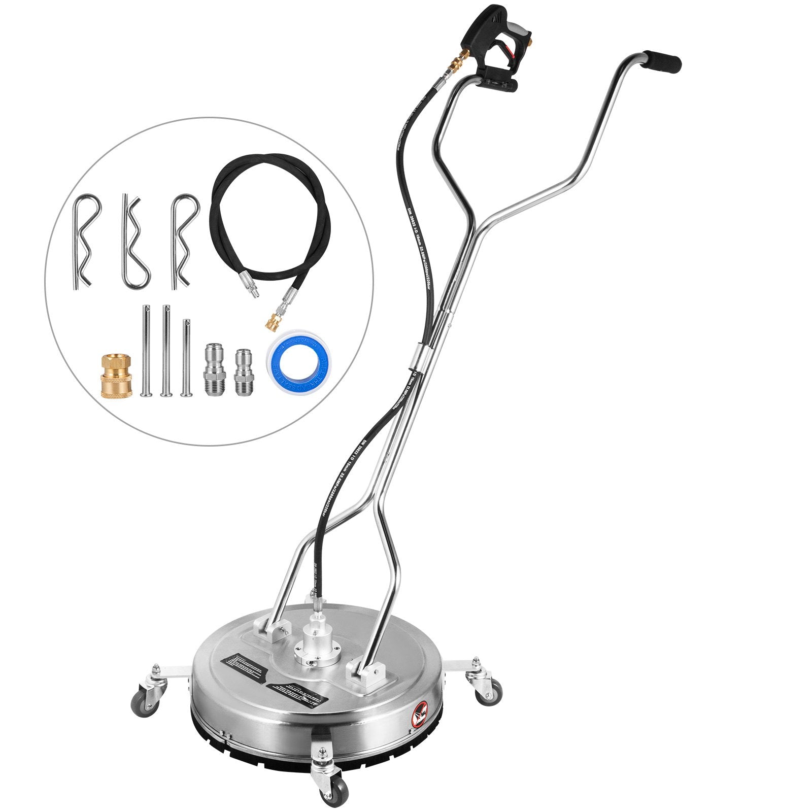 Surface Cleaner 20 inch Flat Surface Cleaner for Pressure Washer 4000psi Pressure with 3/8 Quick Connector Surface Cleaner W/ Casters 10.5GPM Stainless Steel Rotating Rod & 3 Nozzle for Patio
