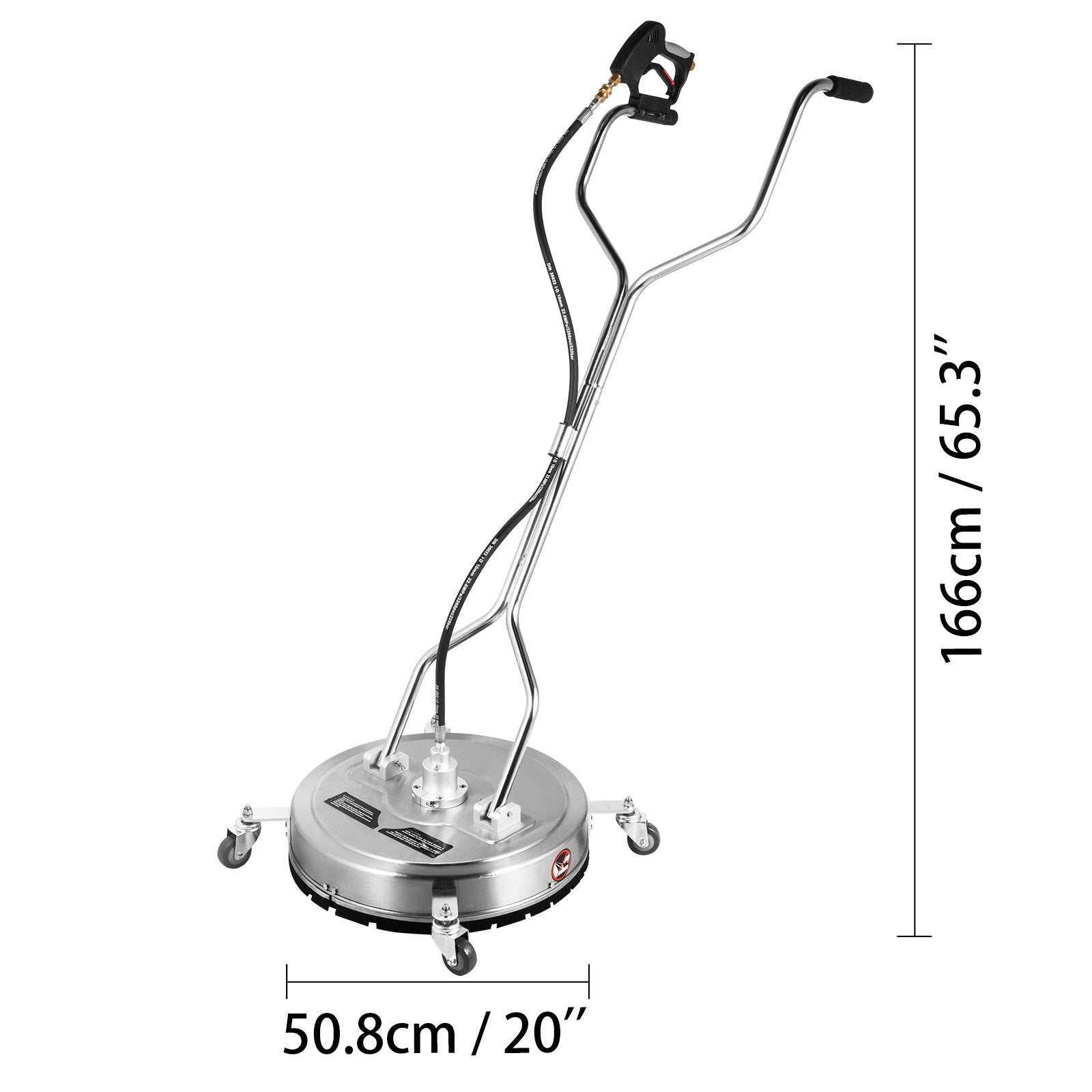 Surface Cleaner 20 inch Flat Surface Cleaner for Pressure Washer 4000psi Pressure with 3/8 Quick Connector Surface Cleaner W/ Casters 10.5GPM Stainless Steel Rotating Rod & 3 Nozzle for Patio