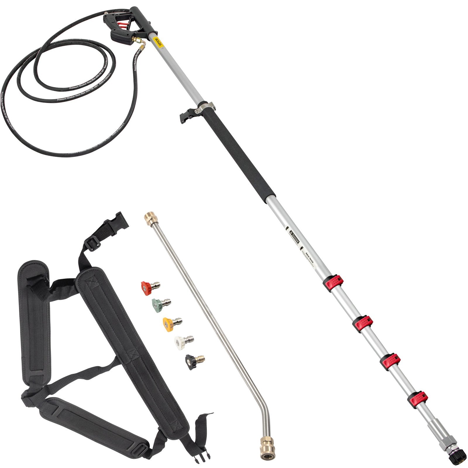 Automotive Repair & Speciality Tools: VEVOR Telescoping Pressure Washer Wand, 20 ft 5-Section Length Adjustable, Max. 4000 PSI Fit for 3/8'' Quick Connection, 5 Spray Nozzles, Belt, for Roof, Fence, Gutter, Silver