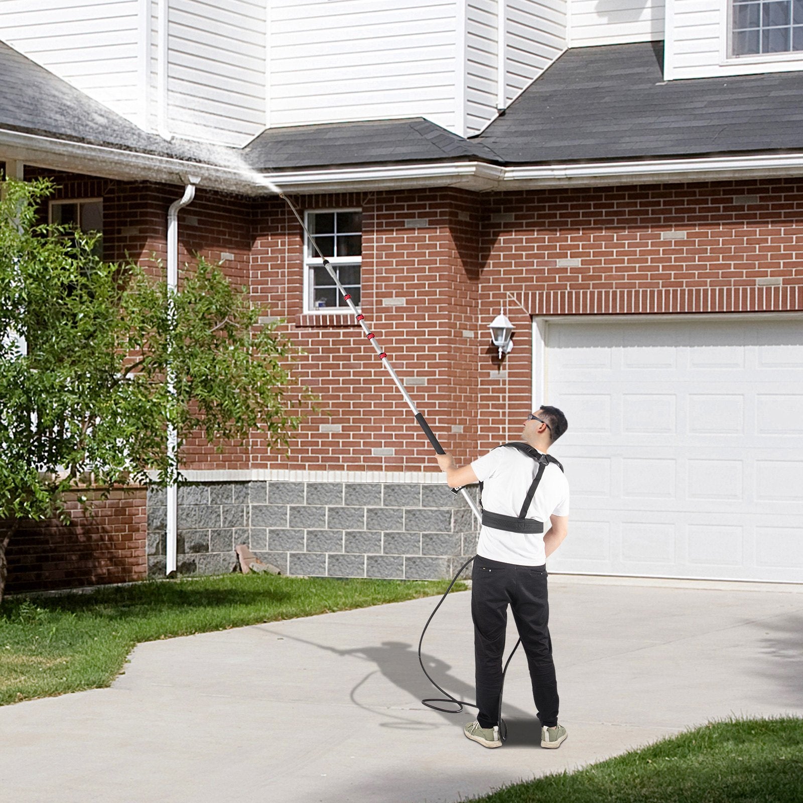 Automotive Repair & Speciality Tools: VEVOR Telescoping Pressure Washer Wand, 20 ft 5-Section Length Adjustable, Max. 4000 PSI Fit for 3/8'' Quick Connection, 5 Spray Nozzles, Belt, for Roof, Fence, Gutter, Silver