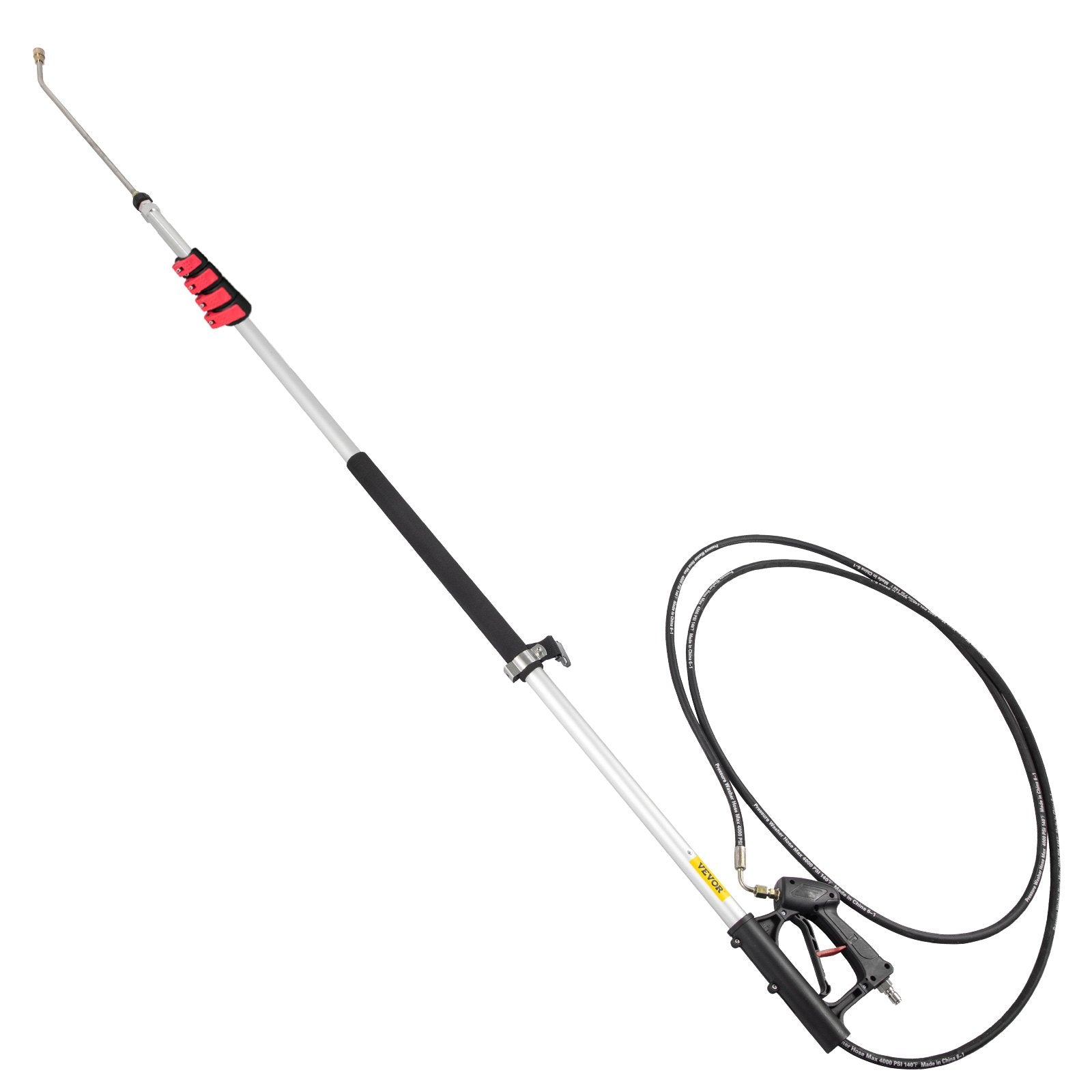 Automotive Repair & Speciality Tools: VEVOR Telescoping Pressure Washer Wand, 20 ft 5-Section Length Adjustable, Max. 4000 PSI Fit for 3/8'' Quick Connection, 5 Spray Nozzles, Belt, for Roof, Fence, Gutter, Silver