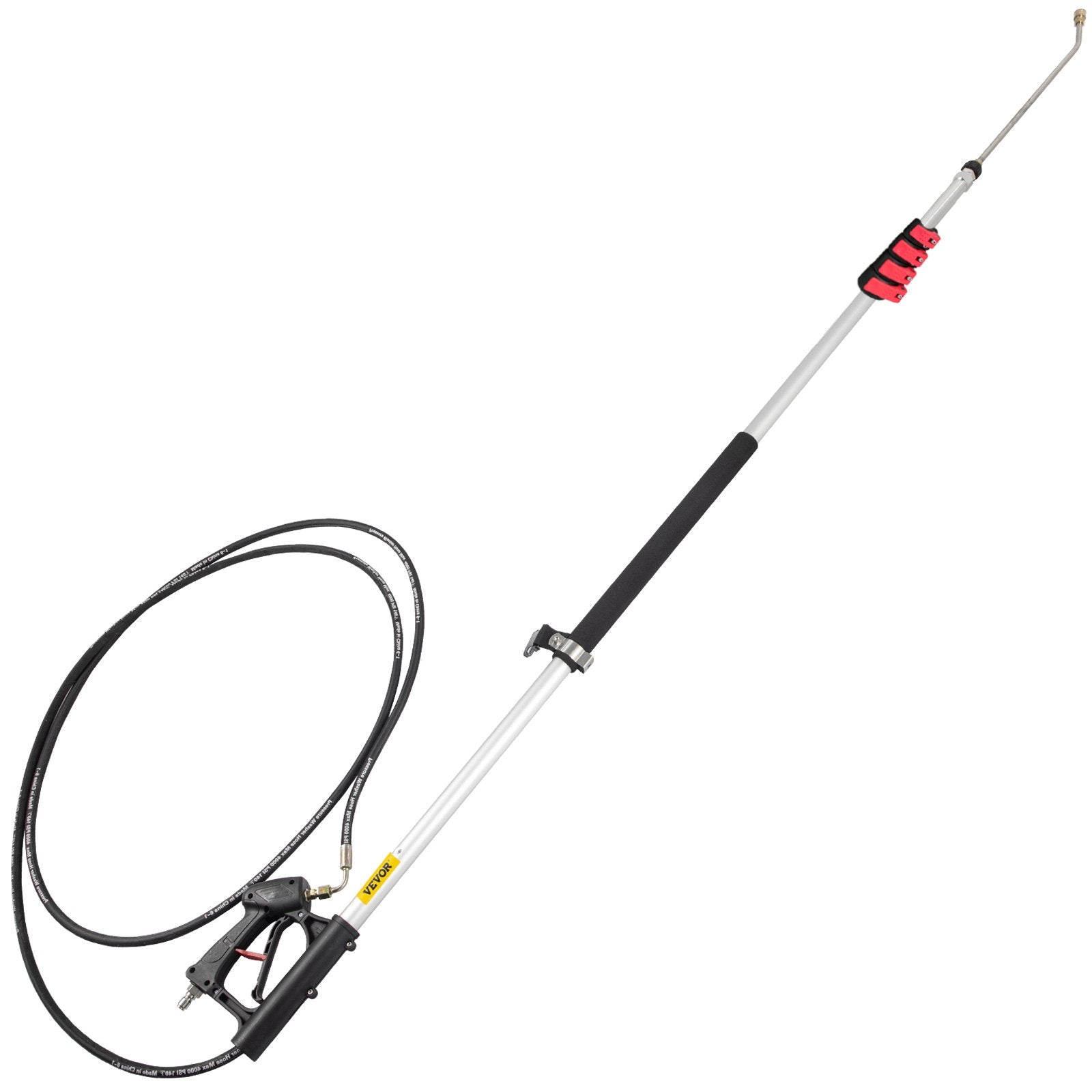 Automotive Repair & Speciality Tools: VEVOR Telescoping Pressure Washer Wand, 20 ft 5-Section Length Adjustable, Max. 4000 PSI Fit for 3/8'' Quick Connection, 5 Spray Nozzles, Belt, for Roof, Fence, Gutter, Silver