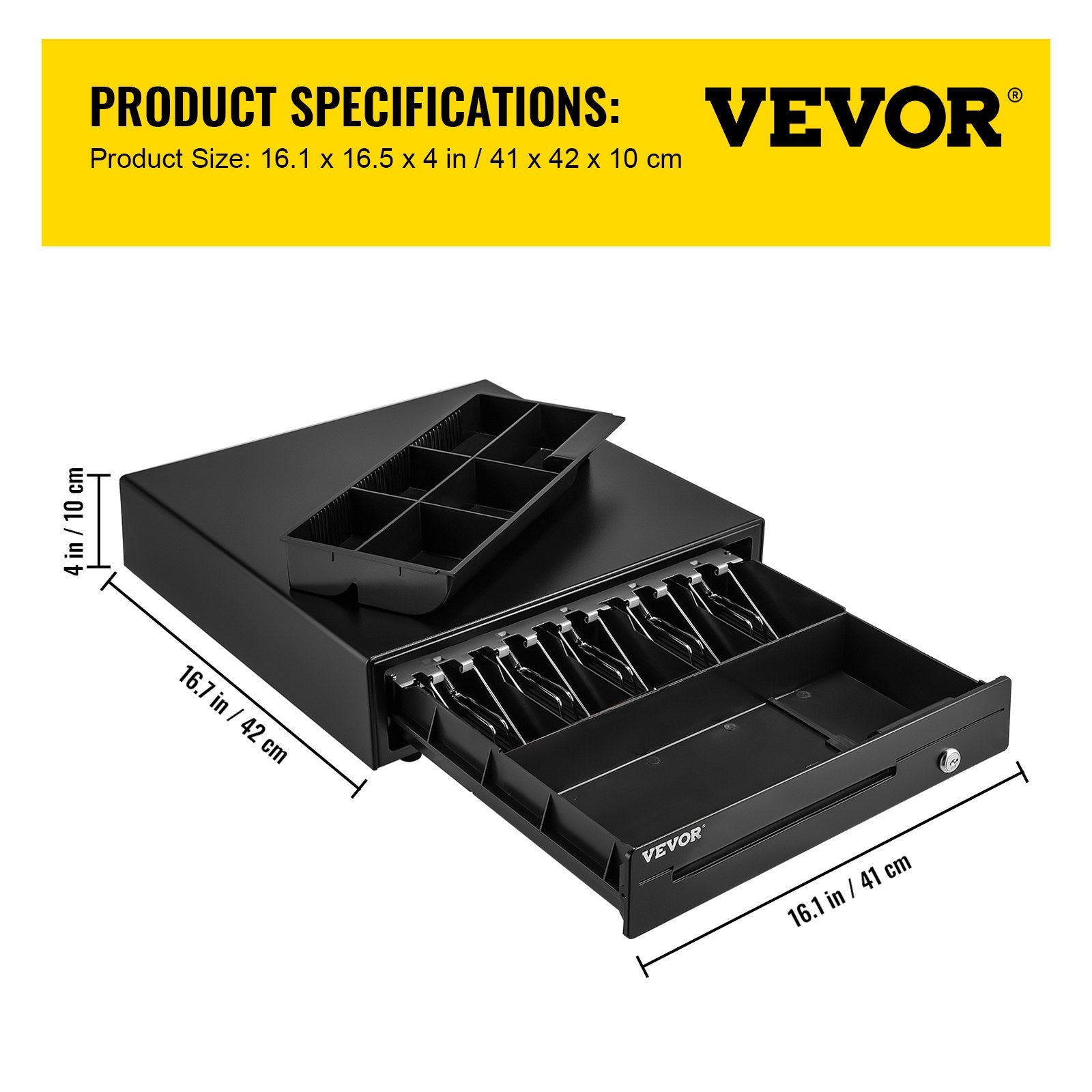 Cash Register Drawer, 16" 12 V, for POS System with 5 Bill 6 Coin Cash Tray, Removable Coin Compartment & 2 Keys Included, RJ11/RJ12 Cable for Supermarket, Bar, Coffee Shop, Restaurant
