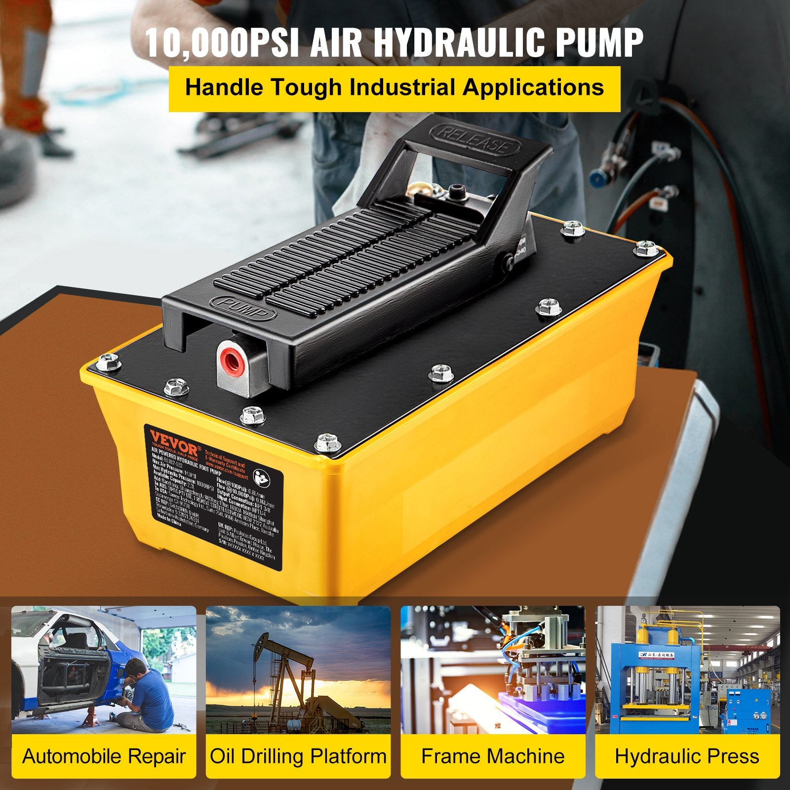 Basketball & Basketball Accessories: VEVOR Air Hydraulic Pump, 10,000 PSI Hydraulic Foot Pump, 0.6 Gal Reservoir Foot Operated Air/Hydraulic Pump, with Hose and Spray Gun for Heavy Machinery Rigging, Auto Repair, Auto Body Frame Machines