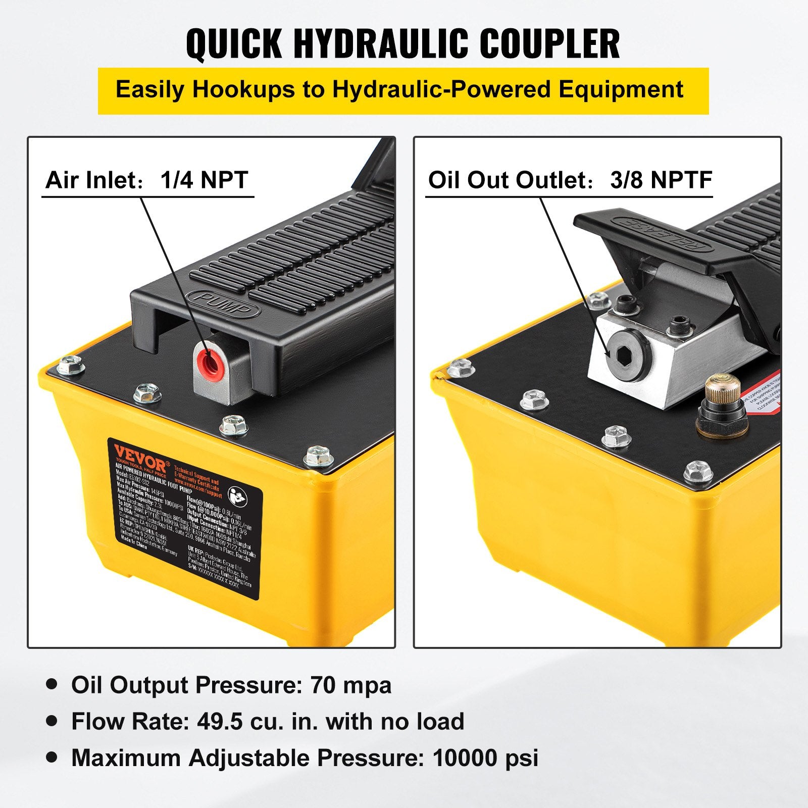 Basketball & Basketball Accessories: VEVOR Air Hydraulic Pump, 10,000 PSI Hydraulic Foot Pump, 0.6 Gal Reservoir Foot Operated Air/Hydraulic Pump, with Hose and Spray Gun for Heavy Machinery Rigging, Auto Repair, Auto Body Frame Machines