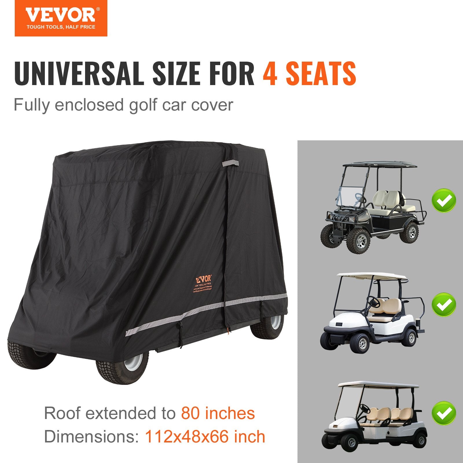 Traffic Control & Parking Tools: VEVOR 4 Passenger Golf Cart Cover, 600D Polyester Full Cover, Universal Fits for Most Brand Club Car Covers, Waterproof, Sunproof, and Dustproof Outdoor Golf Cart Cover with Three Zipper Doors, Black
