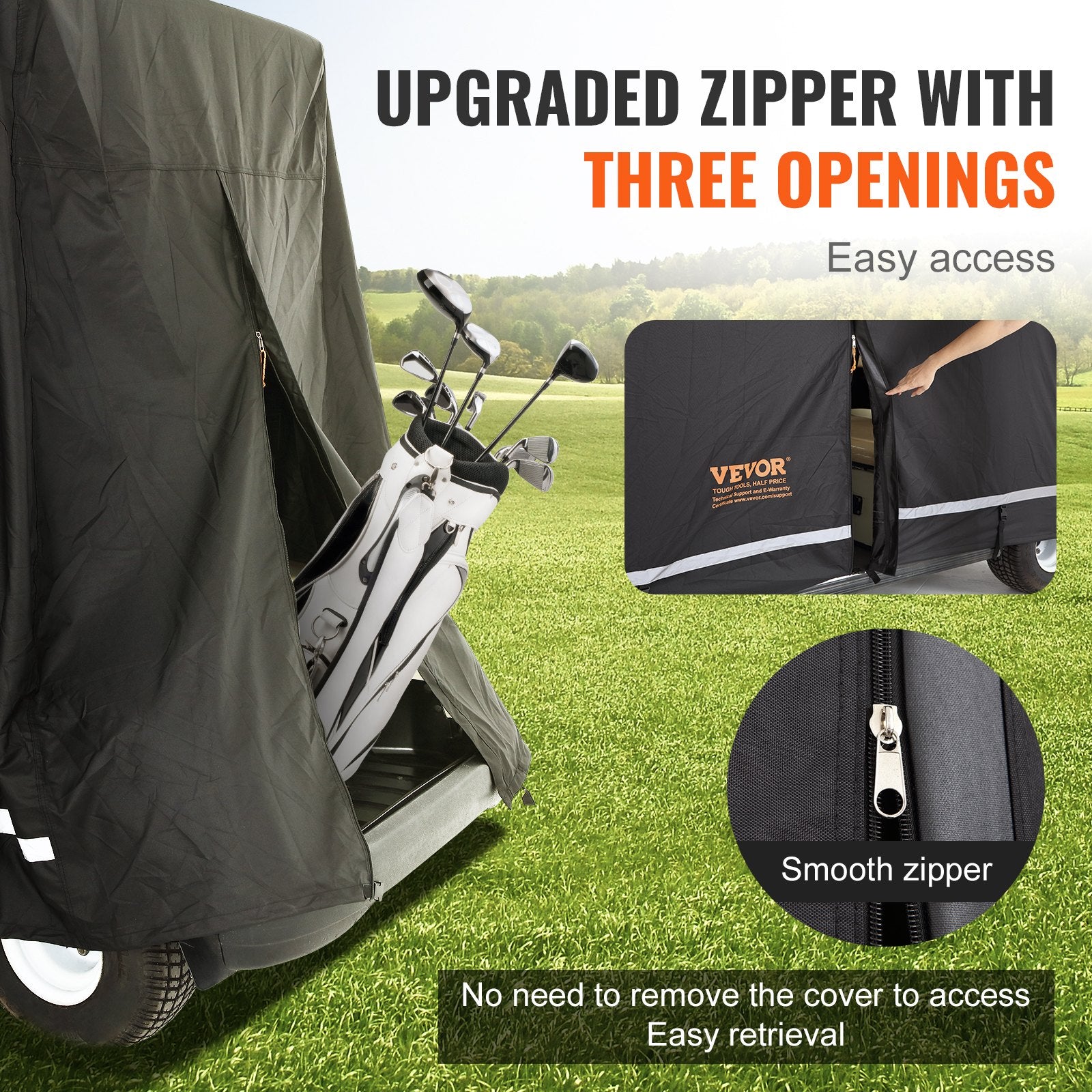 Traffic Control & Parking Tools: VEVOR 4 Passenger Golf Cart Cover, 600D Polyester Full Cover, Universal Fits for Most Brand Club Car Covers, Waterproof, Sunproof, and Dustproof Outdoor Golf Cart Cover with Three Zipper Doors, Black