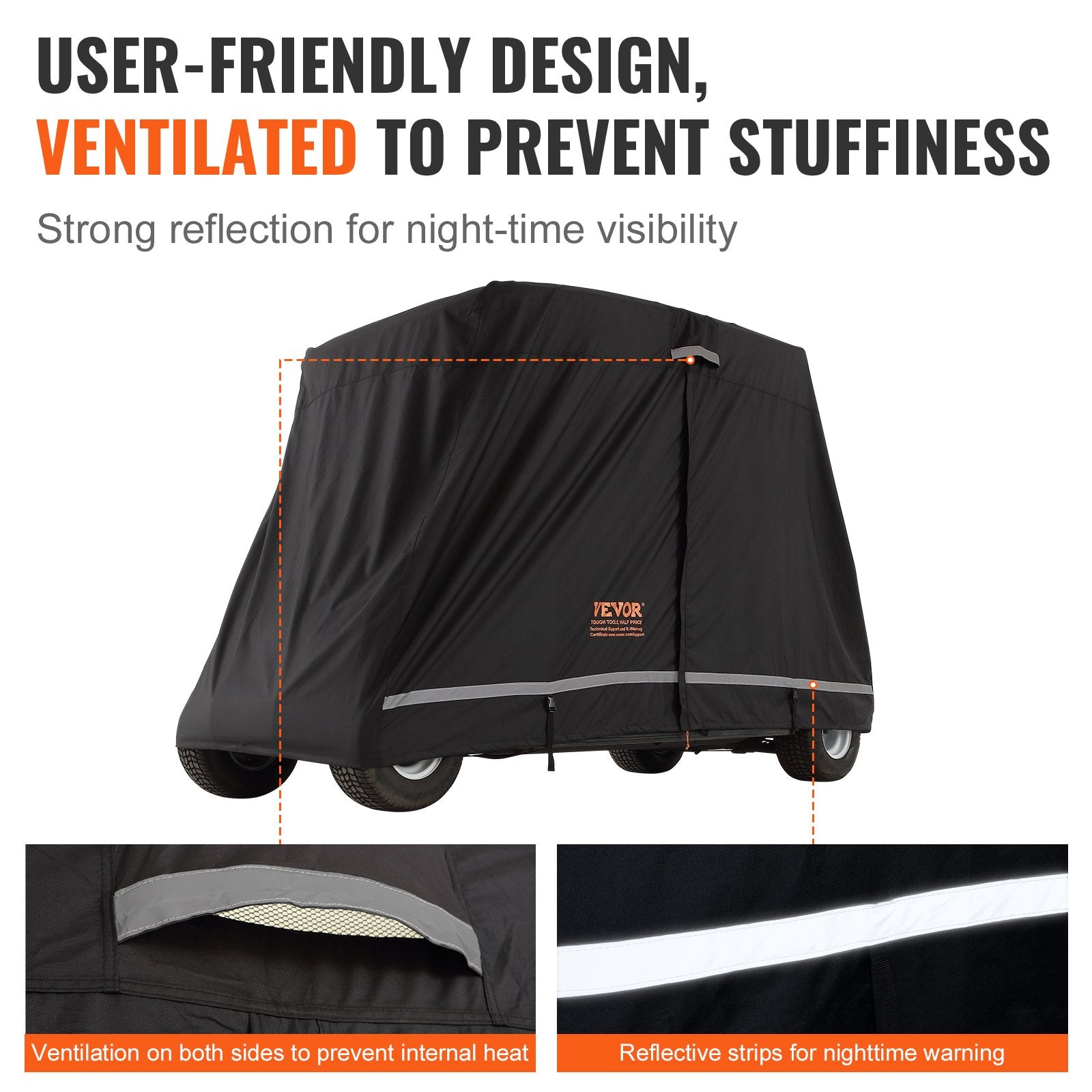Traffic Control & Parking Tools: VEVOR 4 Passenger Golf Cart Cover, 600D Polyester Full Cover, Universal Fits for Most Brand Club Car Covers, Waterproof, Sunproof, and Dustproof Outdoor Golf Cart Cover with Three Zipper Doors, Black