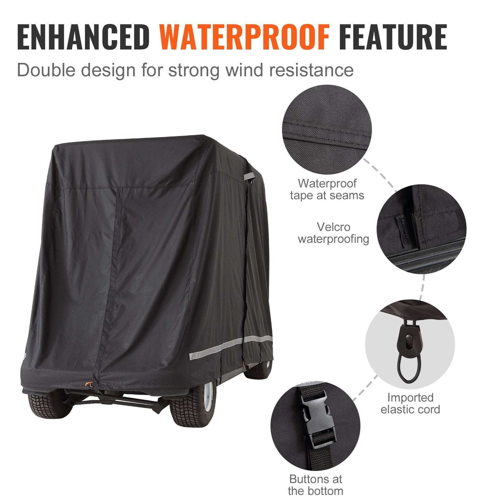 Traffic Control & Parking Tools: VEVOR 4 Passenger Golf Cart Cover, 600D Polyester Full Cover, Universal Fits for Most Brand Club Car Covers, Waterproof, Sunproof, and Dustproof Outdoor Golf Cart Cover with Three Zipper Doors, Black