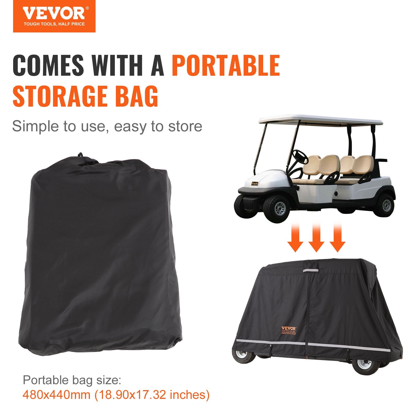 Traffic Control & Parking Tools: VEVOR 4 Passenger Golf Cart Cover, 600D Polyester Full Cover, Universal Fits for Most Brand Club Car Covers, Waterproof, Sunproof, and Dustproof Outdoor Golf Cart Cover with Three Zipper Doors, Black