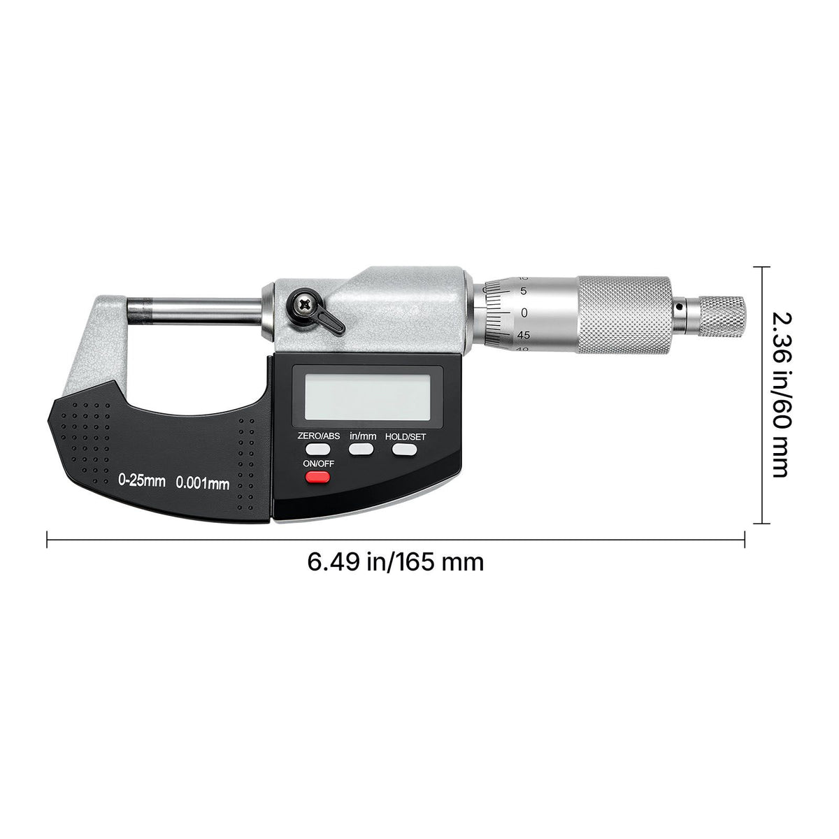 Micrometer Set, Digital Outside Micrometer 0-25.4 mm Measuring Range, 0.001 mm Resolution, Ultra-Precision Accuracy, LCD Screen, in/mm Switch, Carbide Tip, with Protective Case