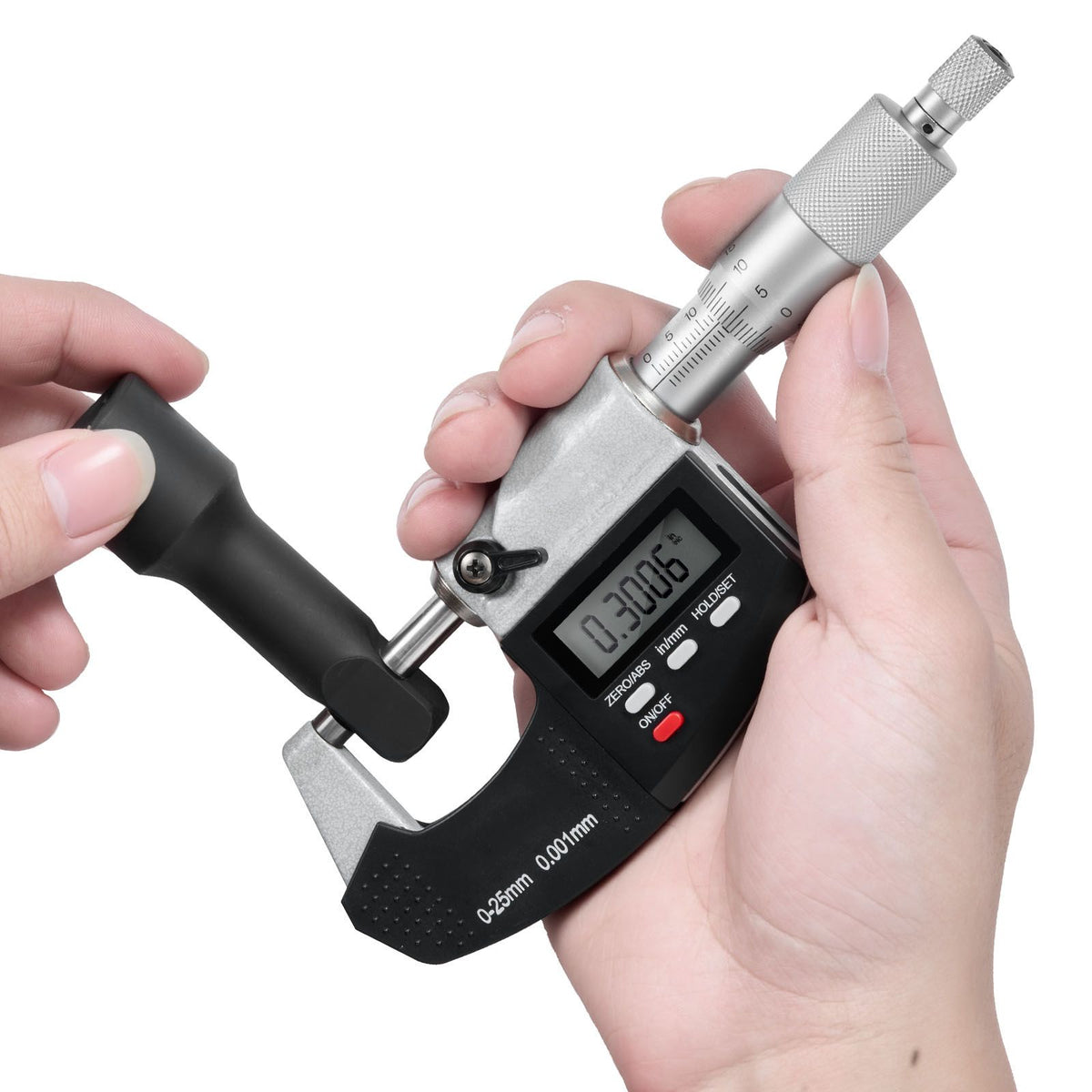Micrometer Set, Digital Outside Micrometer 0-25.4 mm Measuring Range, 0.001 mm Resolution, Ultra-Precision Accuracy, LCD Screen, in/mm Switch, Carbide Tip, with Protective Case