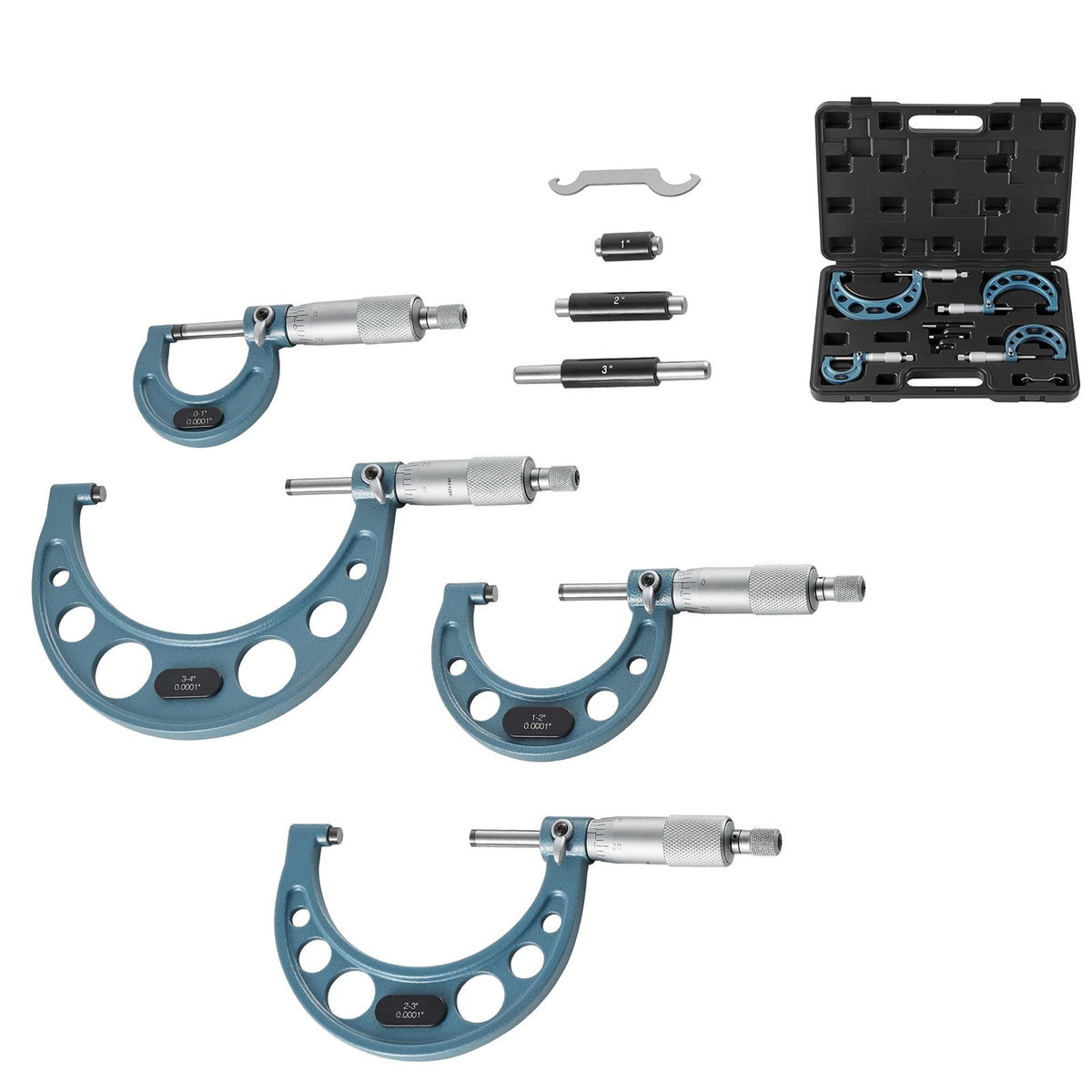 4 PCS Micrometer Set, 0–1/1–2/2–3/3–4 in Machinist Outside Micrometer, Ultra-Precision Accuracy, Professional Machinist Tools with Protective Case, for Metalworking & Engineering