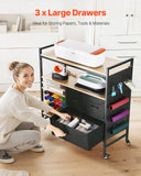 Kitchen & Dining Trolleys: Rolling Craft Cart and Storage Table with 20 Vinyl Roll Holders 3 Drawers Black