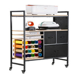 Kitchen & Dining Trolleys: Rolling Craft Cart and Storage Table with 20 Vinyl Roll Holders 3 Drawers Black