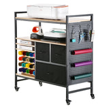 Kitchen & Dining Trolleys: Rolling Craft Cart and Storage Table with 20 Vinyl Roll Holders 3 Drawers Black