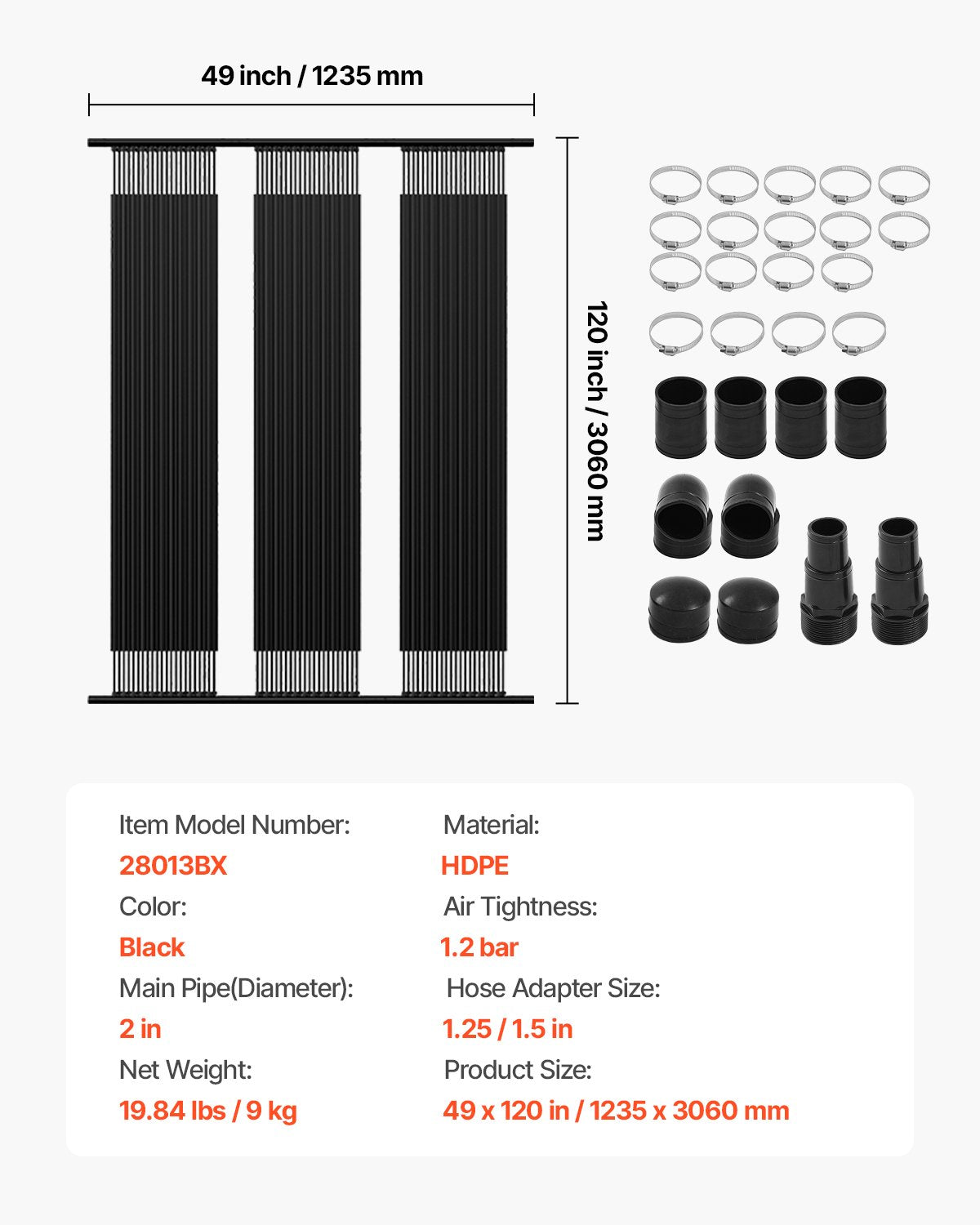 Fountain & Ponds Accessories: VEVOR Solar Pool Heater 1235 x 3100mm Aboveground & Inground Pool Heating System