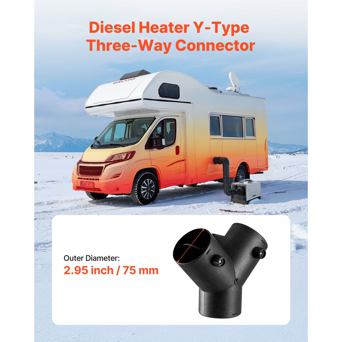 Diesel Heater Connector, 75mm Diesel Heater Duct Connector Accessories, 3-Way Y Branch Diesels Heaters Air Vent Duct with 2 90° Rotatable Valves, Black Joint Connectors for 2KW 5KW 8KW Heaters