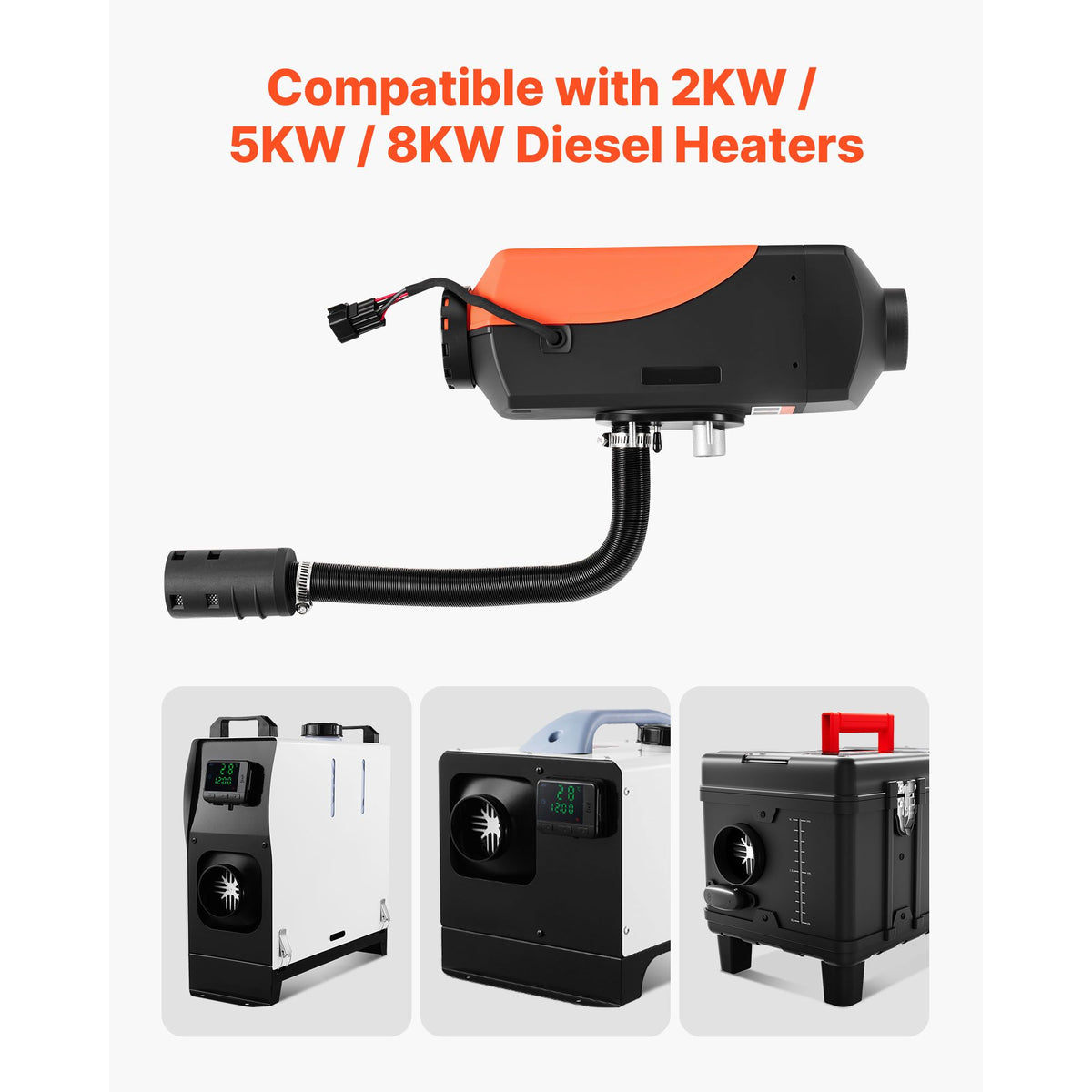 Diesel Heater Intake Pipe Kit, 25mm Car Air Parking Heater Ducting Pipe Hose Tube, Stretchable & Bendable Car Air Intake Filter Silencer Hose Pipes Kit with Clamps for 2KW 5KW 8KW Diesel Heaters