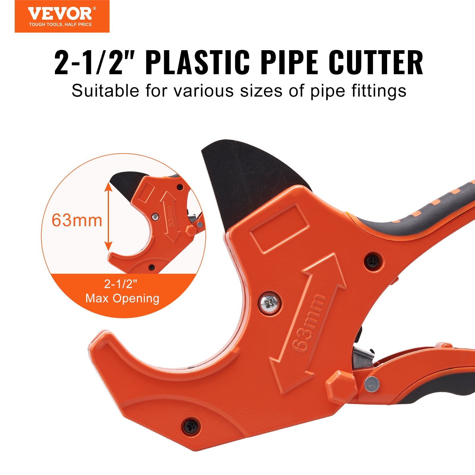 Gardening Tools: VEVOR PVC Pipe Cutter, 0-2-1/2" O.D. Ratcheting PVC Pipe Cutter, Heavy Duty Tube Cutting Tool with Spare SK5 Blade for PVC, CPVC, PP-R, PEX, PE, Rubber Hoses