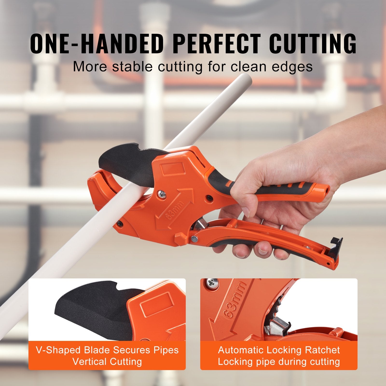 Gardening Tools: VEVOR PVC Pipe Cutter, 0-2-1/2" O.D. Ratcheting PVC Pipe Cutter, Heavy Duty Tube Cutting Tool with Spare SK5 Blade for PVC, CPVC, PP-R, PEX, PE, Rubber Hoses
