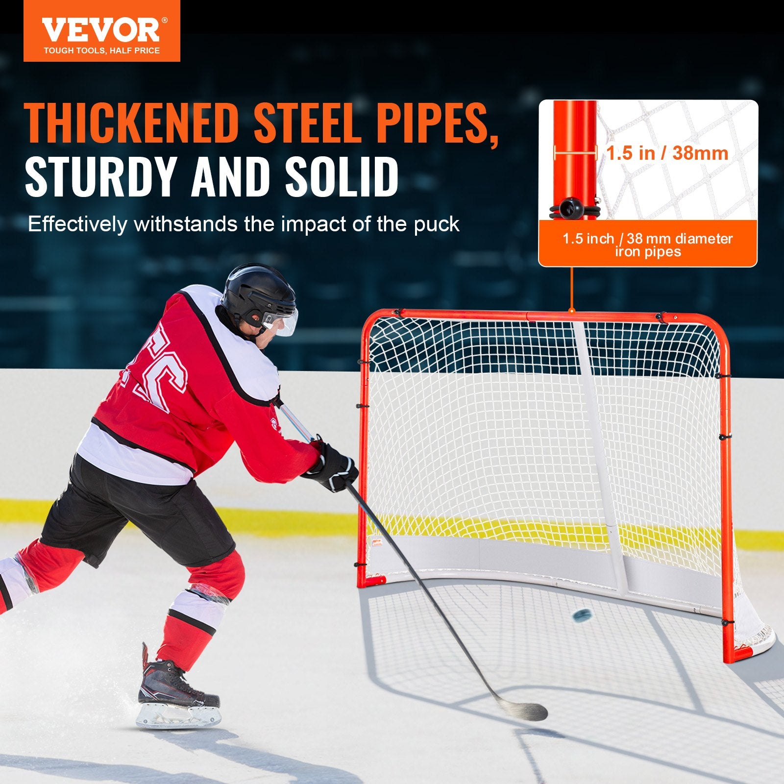Activity Games: VEVOR Street Hockey Net, Indoor Outdoor Steel Hockey Goal, Official Regulation Pro Hockey Training Goal Set, Portable Hockey Goal with Net, Easy Assemble, 72" x 48", White/Red