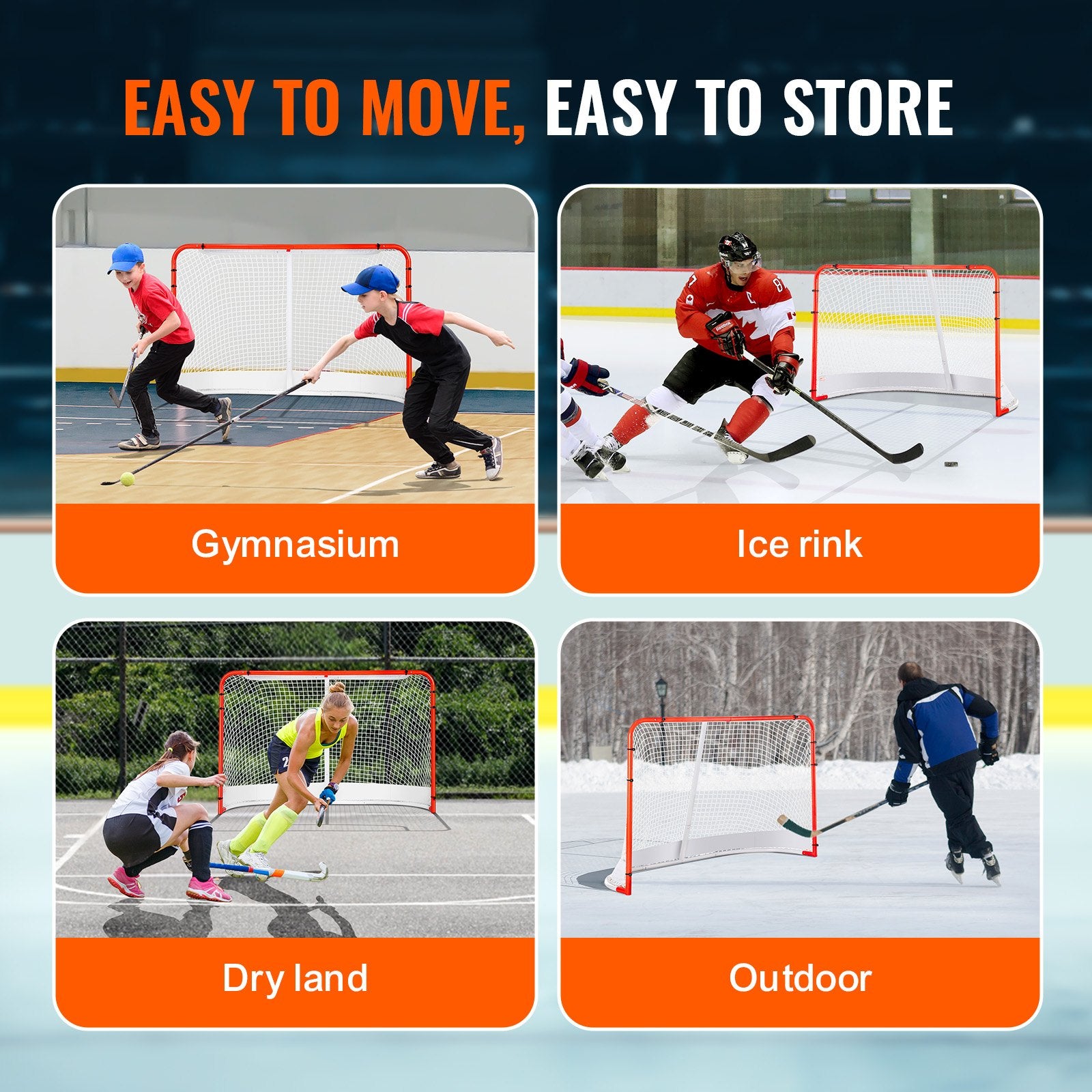 Activity Games: VEVOR Street Hockey Net, Indoor Outdoor Steel Hockey Goal, Official Regulation Pro Hockey Training Goal Set, Portable Hockey Goal with Net, Easy Assemble, 72" x 48", White/Red