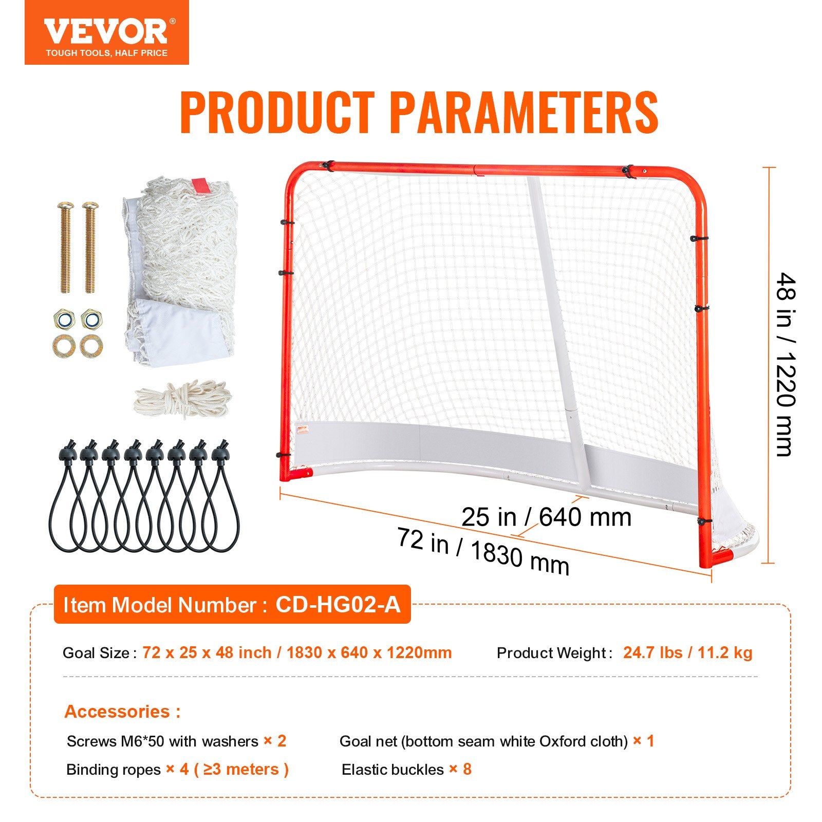 Activity Games: VEVOR Street Hockey Net, Indoor Outdoor Steel Hockey Goal, Official Regulation Pro Hockey Training Goal Set, Portable Hockey Goal with Net, Easy Assemble, 72" x 48", White/Red