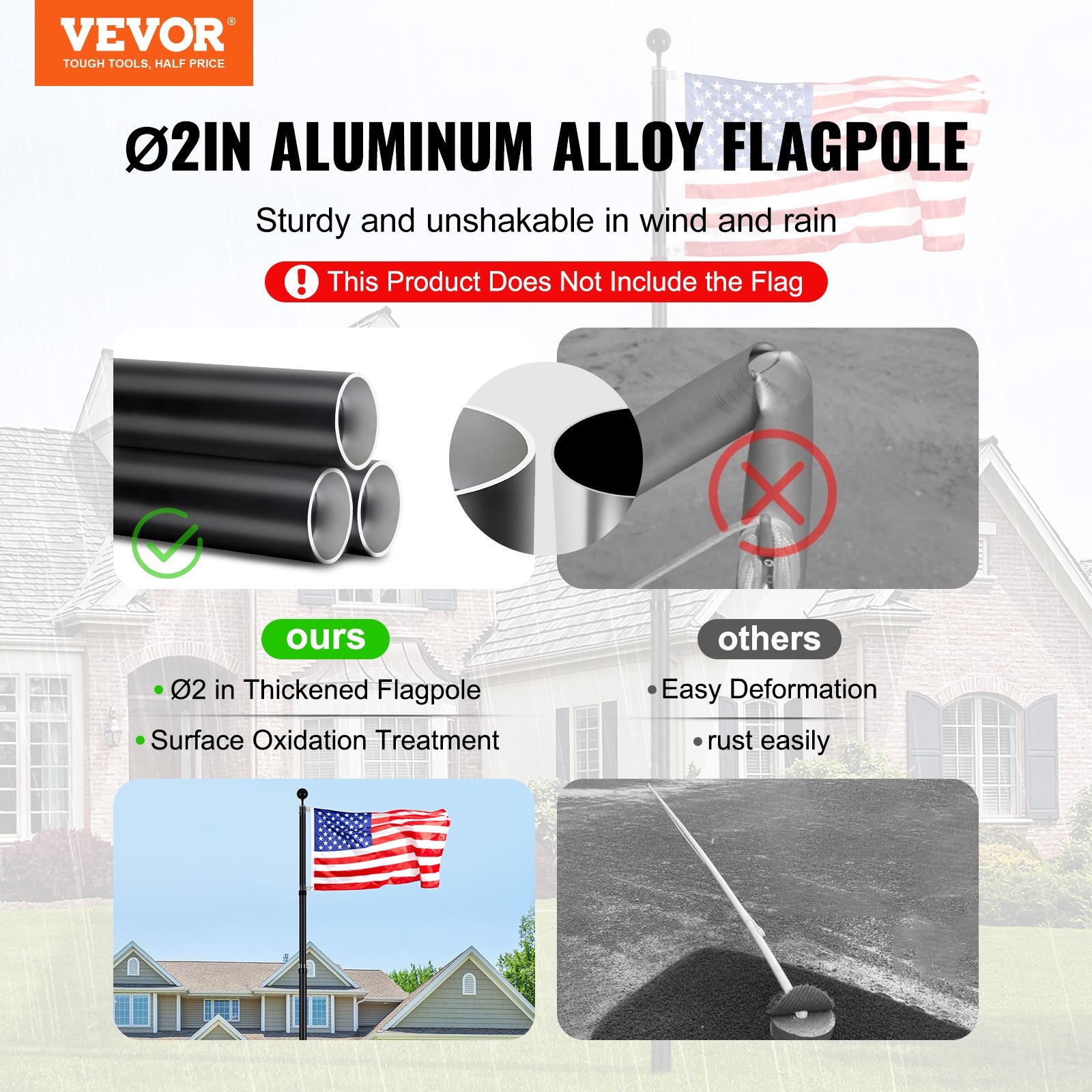 Canopies & Gazebos: VEVOR 25FT Telescopic Flagpole Kit, Heavy Duty Aluminum Alloy Flag Pole Kit in Ground for Outside, 3 Display Modes Flagpole with Professional Accessories, Black