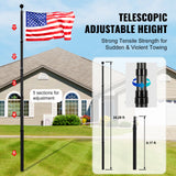 Canopies & Gazebos: VEVOR 25FT Telescopic Flagpole Kit, Heavy Duty Aluminum Alloy Flag Pole Kit in Ground for Outside, 3 Display Modes Flagpole with Professional Accessories, Black