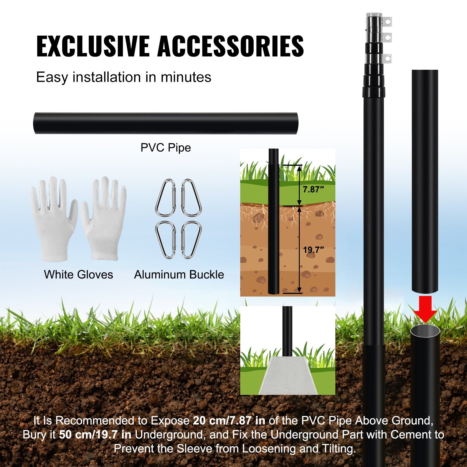 Canopies & Gazebos: VEVOR 25FT Telescopic Flagpole Kit, Heavy Duty Aluminum Alloy Flag Pole Kit in Ground for Outside, 3 Display Modes Flagpole with Professional Accessories, Black