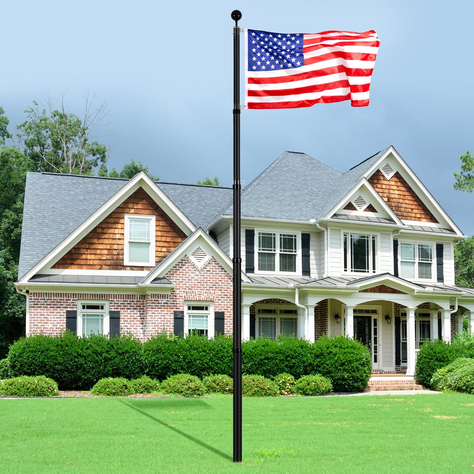 Canopies & Gazebos: VEVOR 25FT Telescopic Flagpole Kit, Heavy Duty Aluminum Alloy Flag Pole Kit in Ground for Outside, 3 Display Modes Flagpole with Professional Accessories, Black