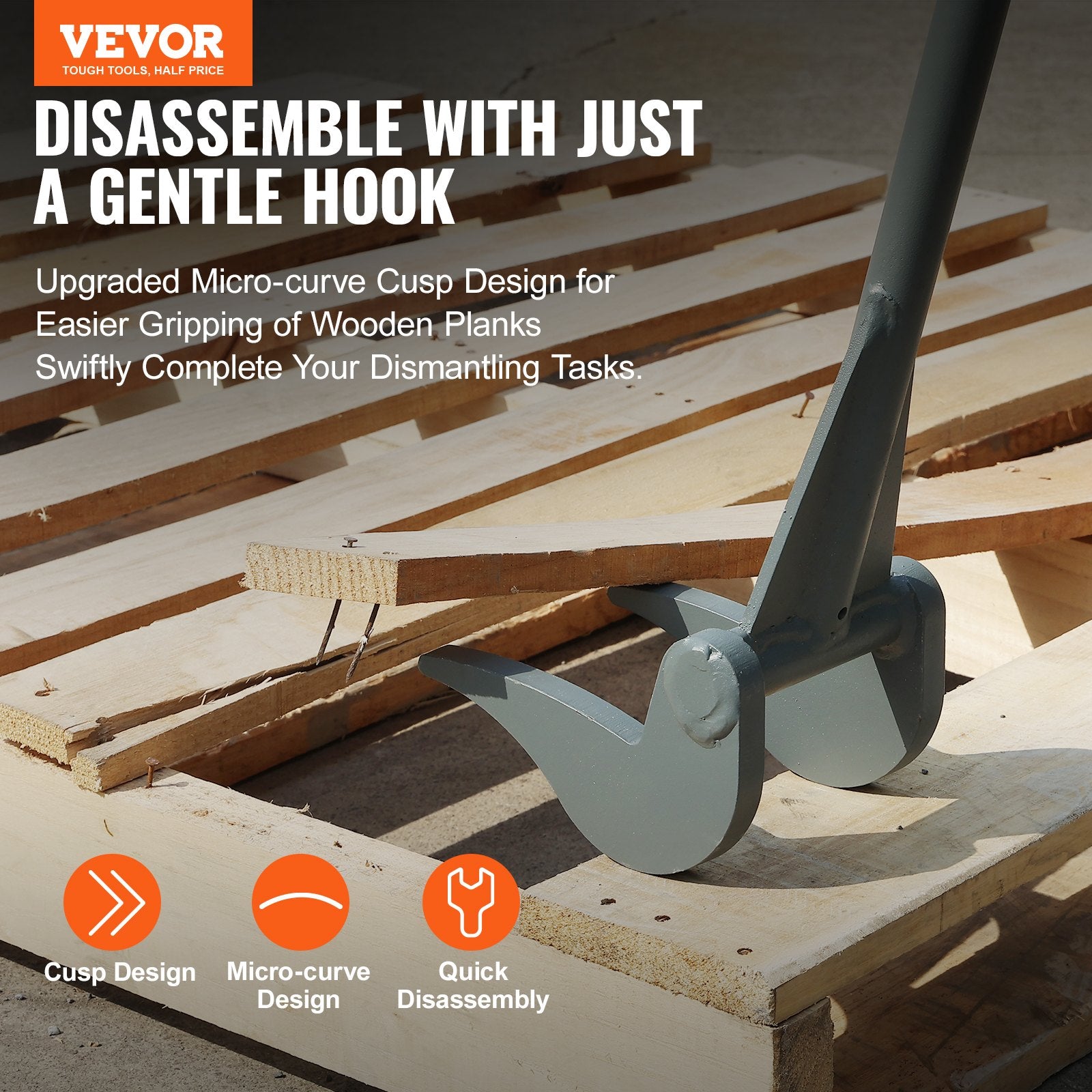 Putty Knives, Scrapers & Chisels: VEVOR Pallet Buster, 50'' Carbon Steel Handle Wrecking Pry Bar, 2000 lbs Weight Capacity, Heavy Duty Deck Board Removal Tool, Multipurpose Demolition Bar for Flooring, Framing, Roofing, Trim, Drywall