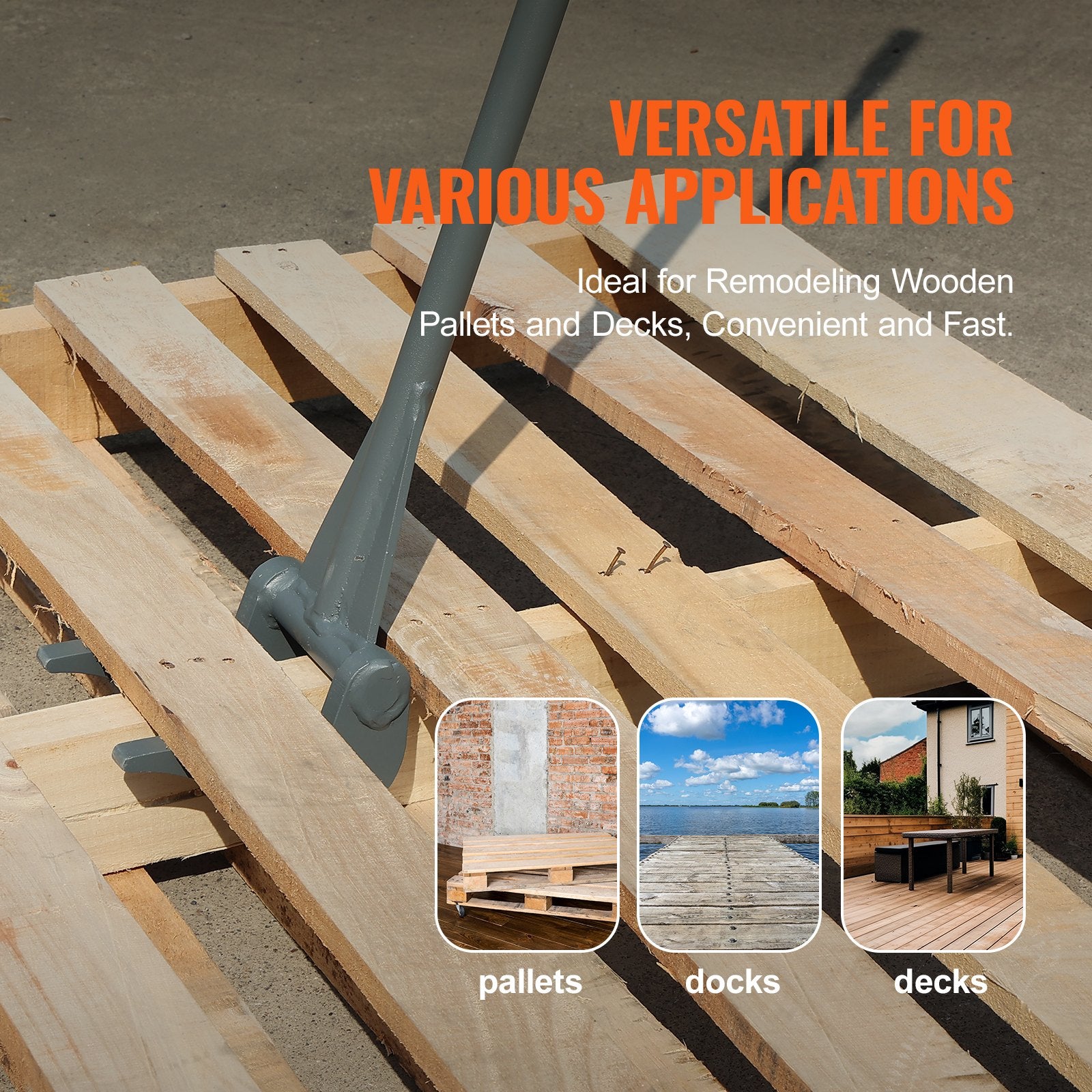 Putty Knives, Scrapers & Chisels: VEVOR Pallet Buster, 50'' Carbon Steel Handle Wrecking Pry Bar, 2000 lbs Weight Capacity, Heavy Duty Deck Board Removal Tool, Multipurpose Demolition Bar for Flooring, Framing, Roofing, Trim, Drywall