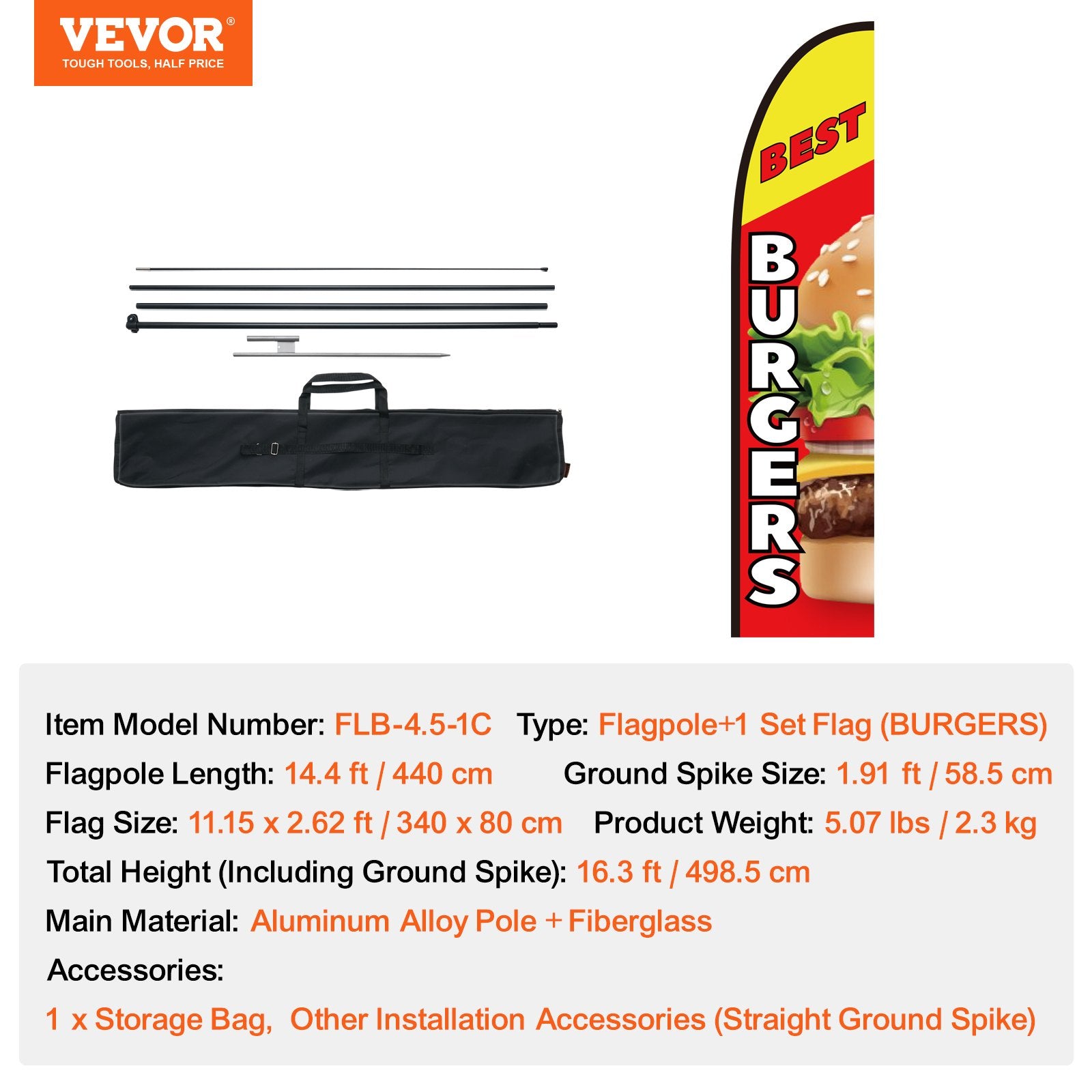 Seasonings & Spices: VEVOR Burger Restaurant Advertising Feather Flag Kit Swooper Flag Poles 16.3 FT