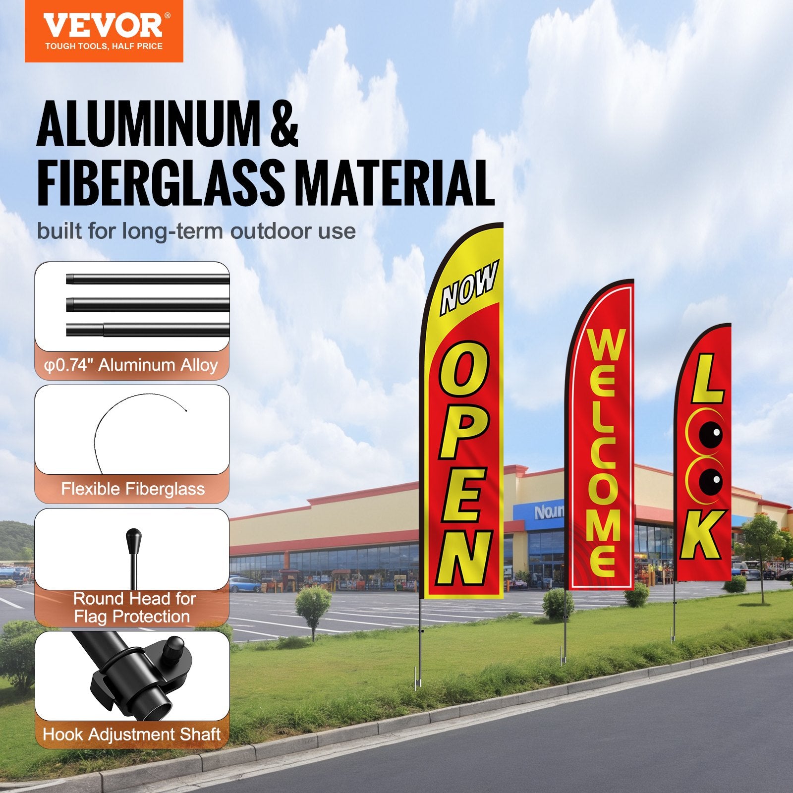 Garden Ornaments: VEVOR Open Flags for Business Advertising Feather Flag Kit Open Look Welcome