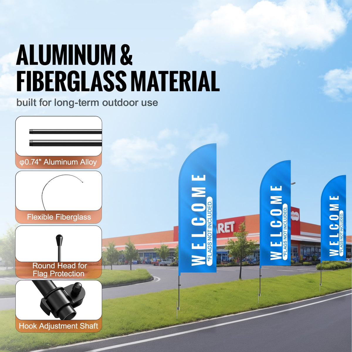 Feather Flag Pole Kit, 2 Packs Swooper Flag Pole 12.7 ft, Sign Flag Poles for Business Advertising Flags Outdoor, with Ground Stakes and A Carrying Bag (Flag Not Included)