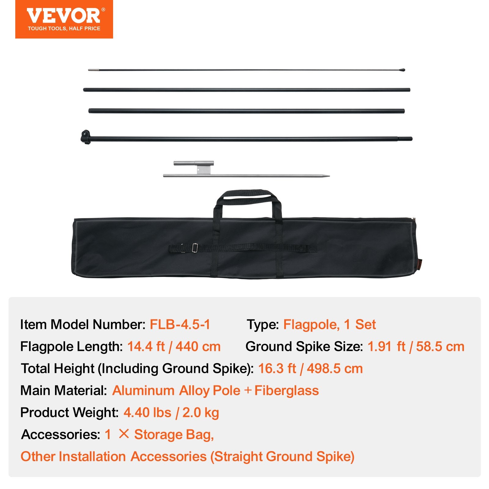 Feather Flag Pole Kit, Swooper Flag Pole Set 16.3 ft, Sign Flag Poles for Business Advertising Flags Outdoor, with A Ground Stake and Carrying Bag (Flag Not Included)
