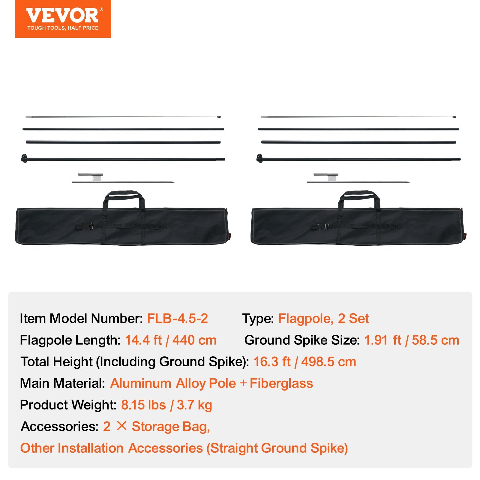 Canopies & Gazebos: VEVOR Feather Flag Pole Kit 2 Packs Swooper Flag Pole 16.3 ft with Ground Stakes