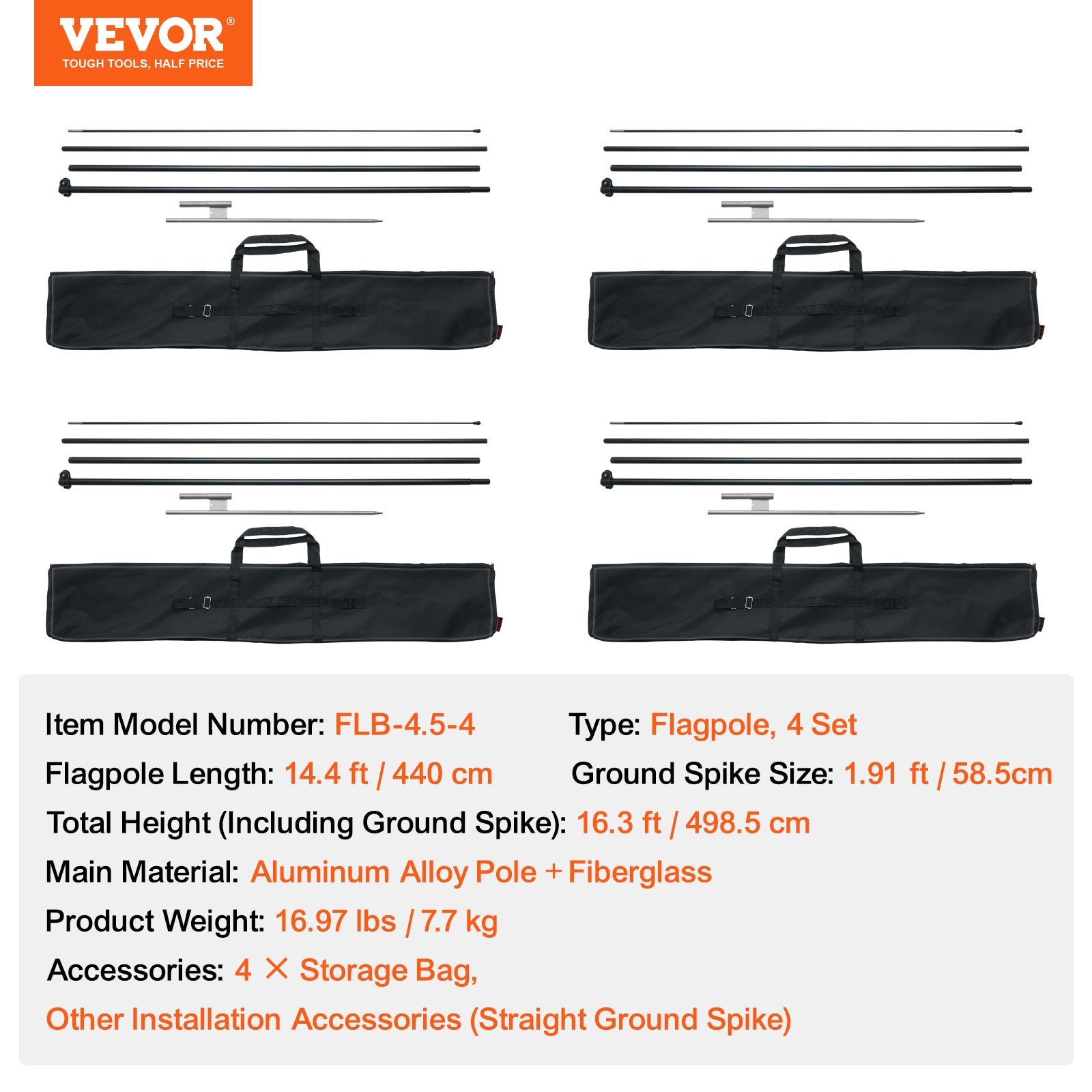 Canopies & Gazebos: VEVOR Feather Flag Pole Kit 4 Packs Swooper Flag Pole 16.3 ft with Ground Stakes
