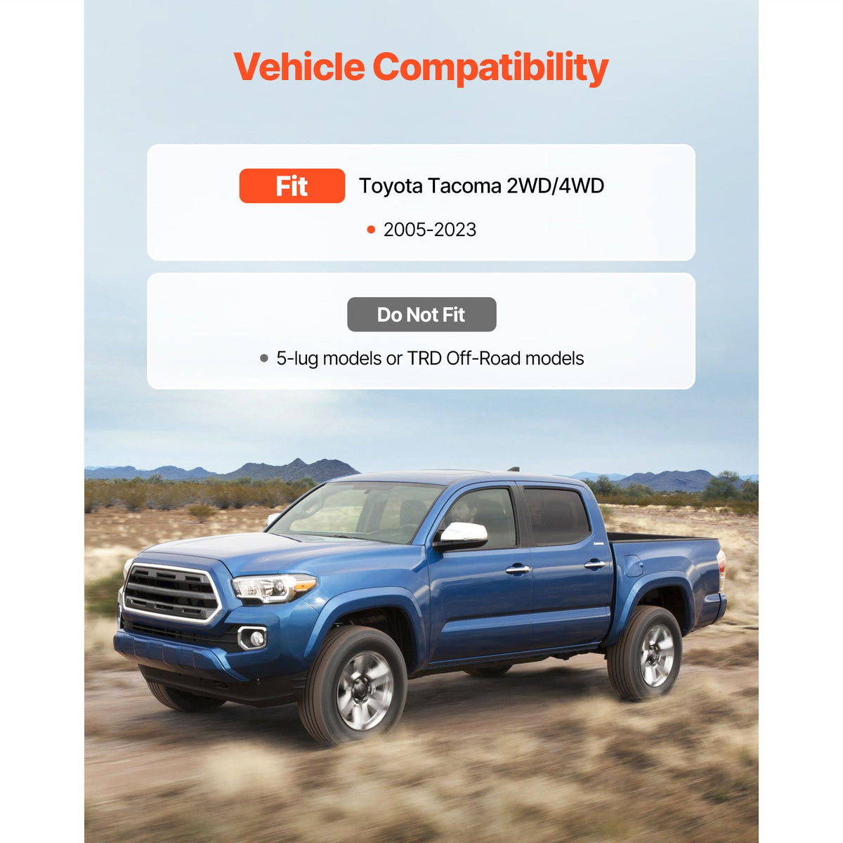76.2 mm Front and 50.8 mm Rear Leveling Lift Kit for 2005-2021 2022 2023 Toyota Tacoma 2WD/4WD, Chassis Level Kit with 2 Front Strut Spacers, 2 Rear Lift Blocks, 4 U-Bolts, Suspension Level Kit