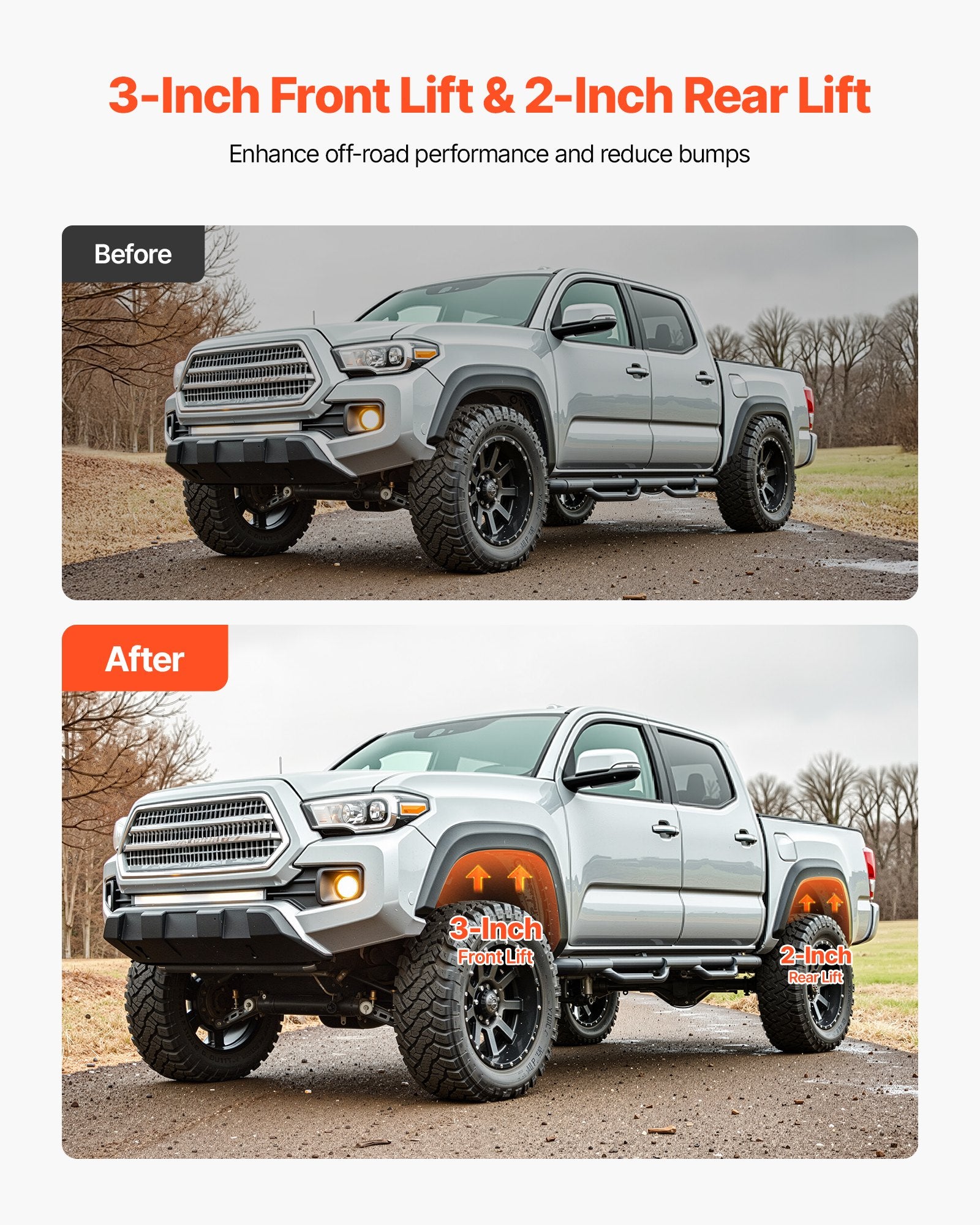 Lifts & Hoists: VEVOR 76.2 mm Front and 50.8 mm Rear Leveling Lift Kit for 2007-2023 Silverado 1500 2WD/4WD, 2007-2023 Sierra 1500 2WD/4WD, Chassis Level Kit with 2 Front Strut Spacers, 2 Rear Lift Blocks, 2 U-Bolts